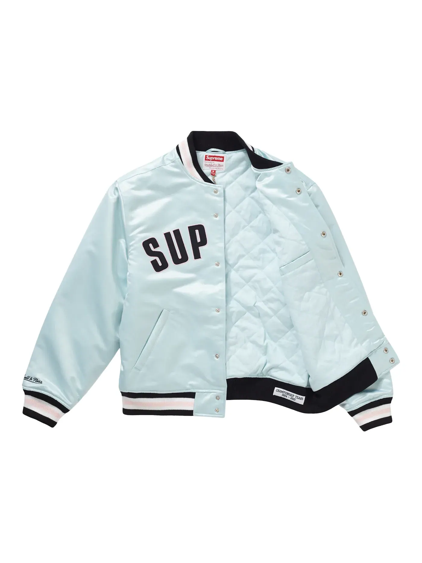 Мужская куртка-бомбер из сатина Mitchell & Ness Supreme — изображение 3 из 3, светлый синий