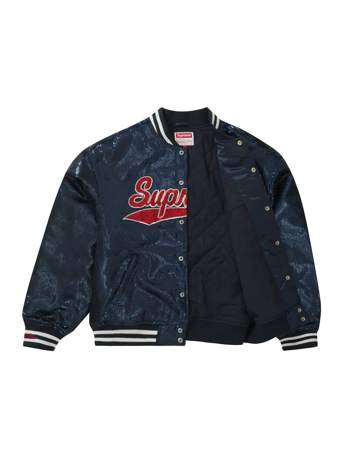 Мужская куртка-бомбер с пайетками Mitchell & Ness Supreme — изображение 2 из 3, темно-синий