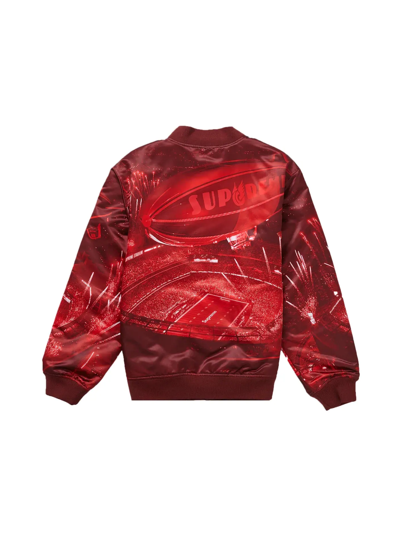 Мужская куртка-бомбер из сатина с принтом Supreme Mitchell & Ness Stadium Satin — изображение 3 из 3, красный