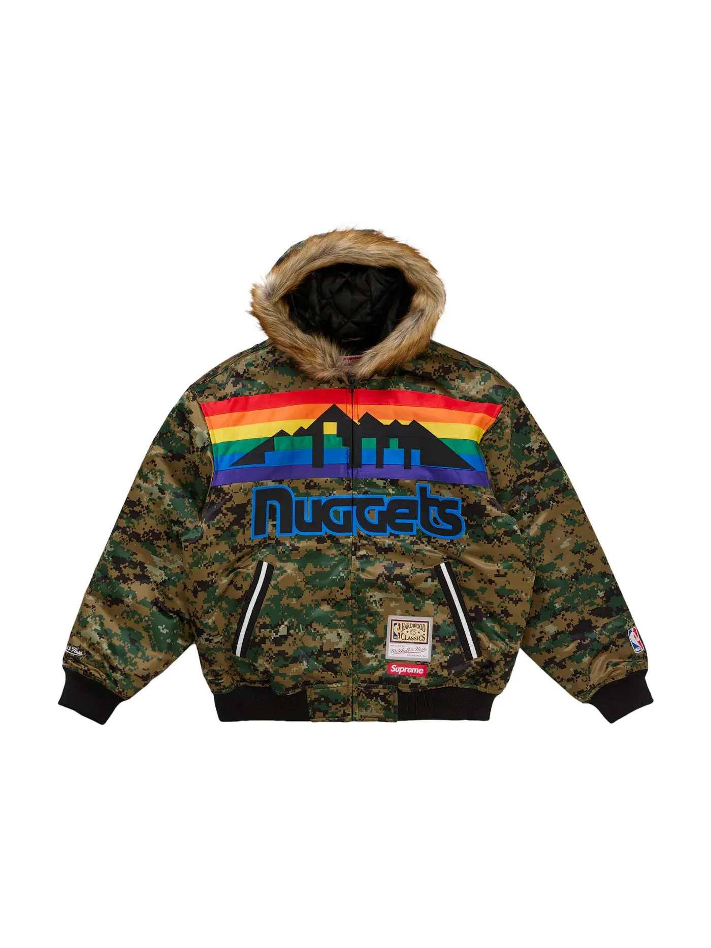Мужская куртка-бомбер с капюшоном Supreme Mitchell & Ness Teams Hooded Satin Varsity Jacket, Digital Camo