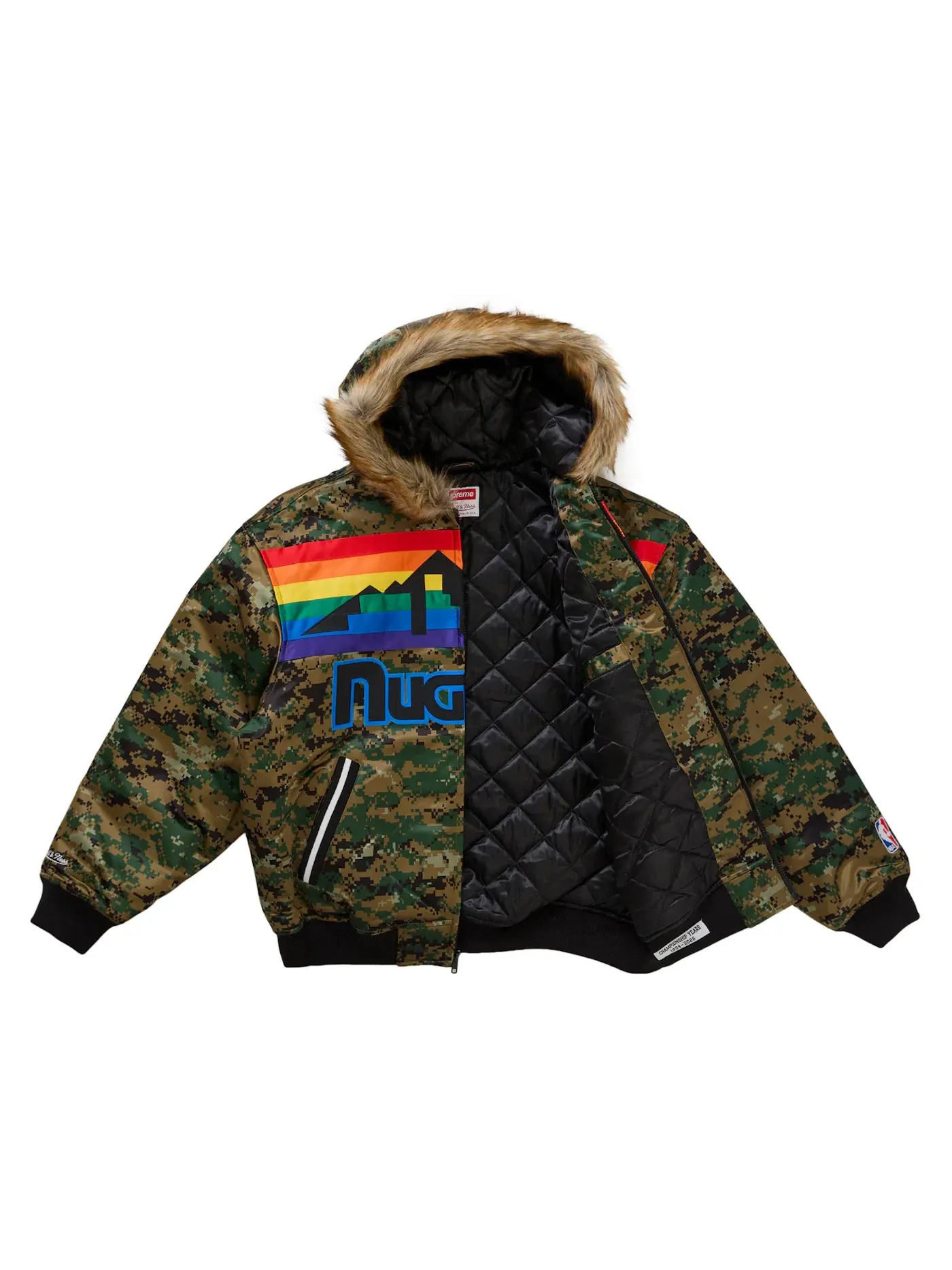 Мужская куртка-бомбер с капюшоном Supreme Mitchell & Ness Teams Hooded Satin Varsity Jacket, Digital Camo