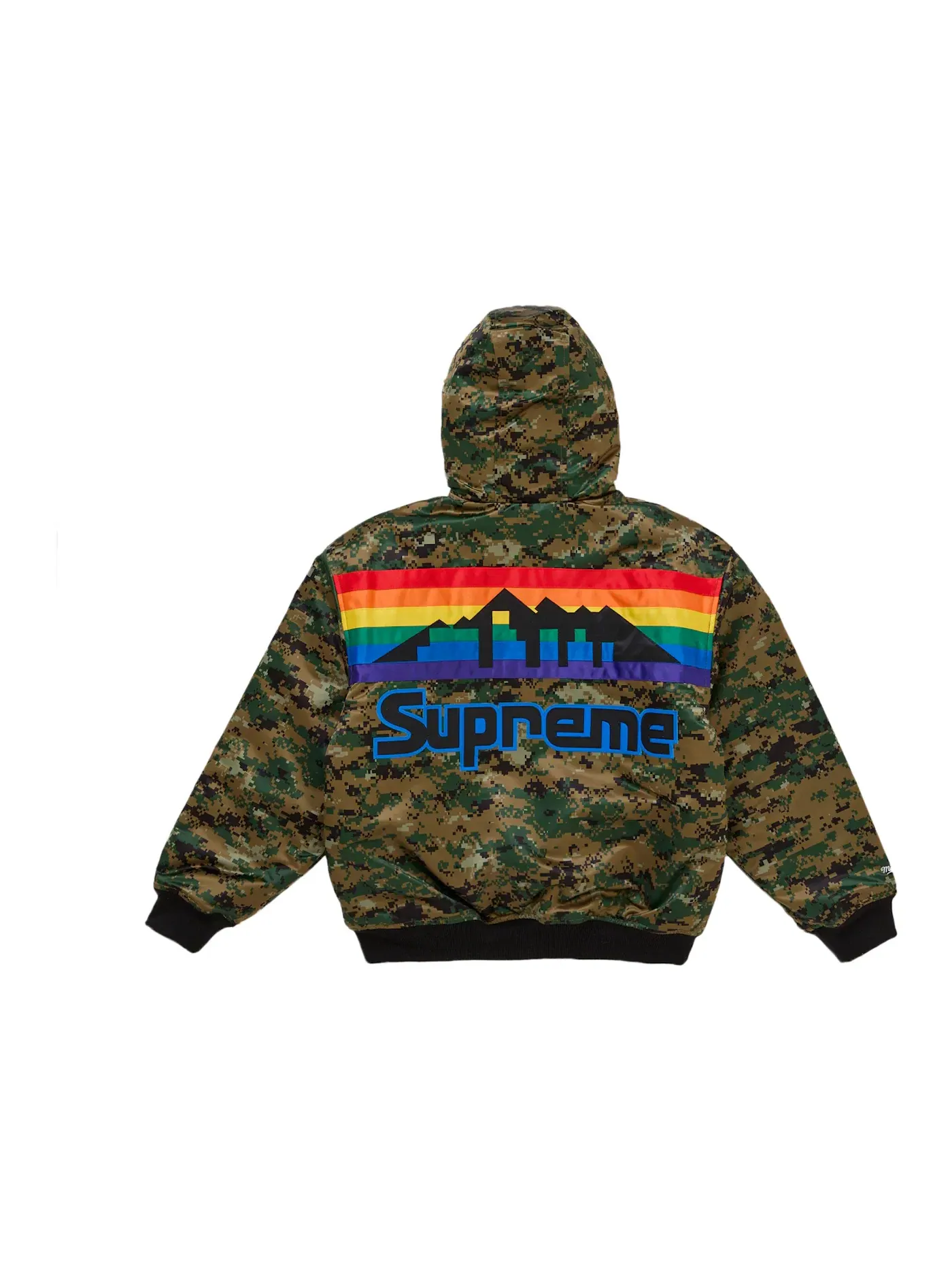 Мужская куртка-бомбер с капюшоном Supreme Mitchell & Ness Teams Hooded Satin Varsity Jacket, Digital Camo