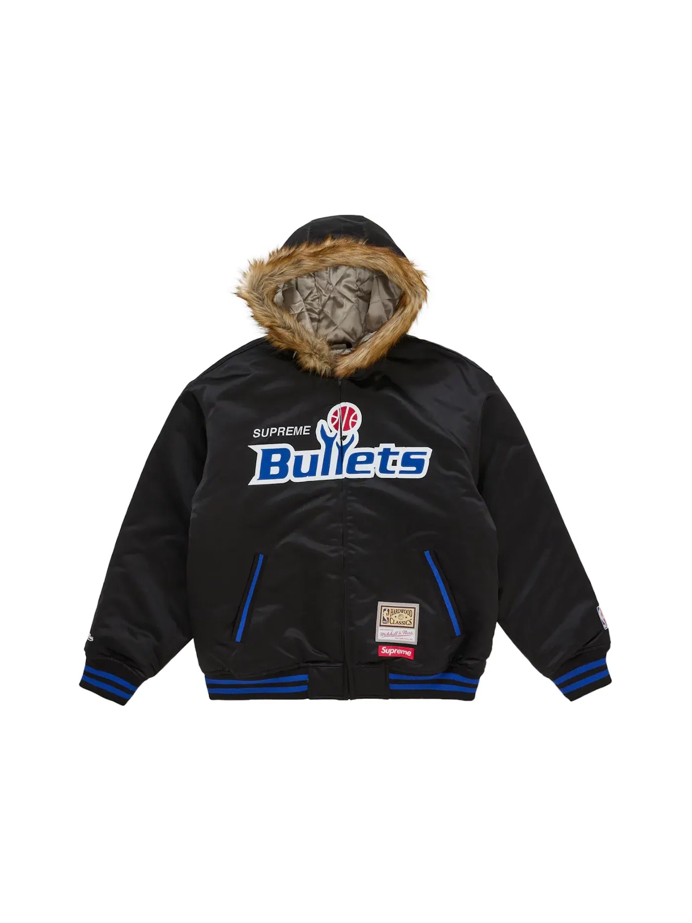 Мужская куртка-бомбер с капюшоном сатиновая Supreme Mitchell & Ness Teams Hooded Satin Varsity Jacket — изображение 1 из 3
