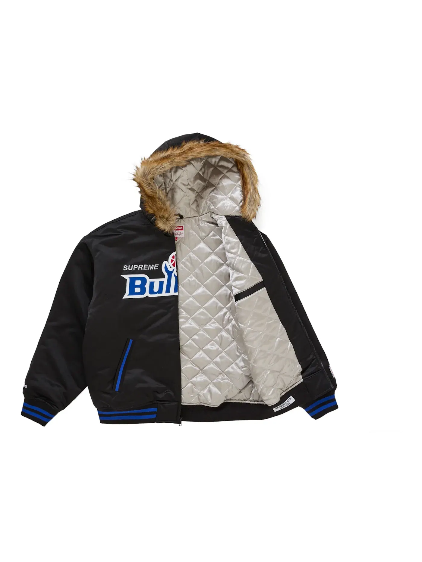 Мужская куртка-бомбер с капюшоном сатиновая Supreme Mitchell & Ness Teams Hooded Satin Varsity Jacket — изображение 2 из 3