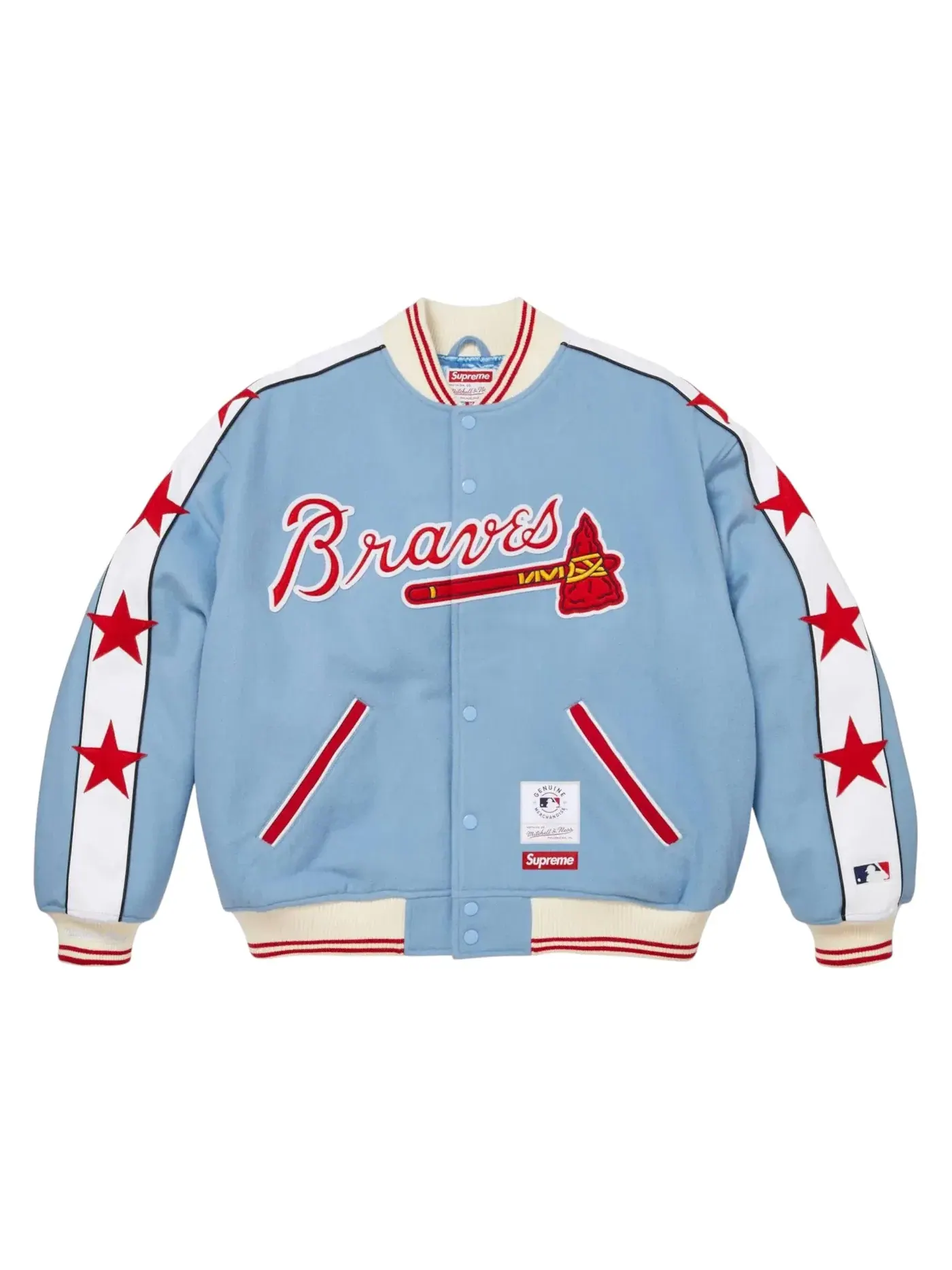 Мужская шерстяная бомбер-куртка Supreme x Mitchell & Ness Teams Varsity Jacket — изображение 1 из 2, синий
