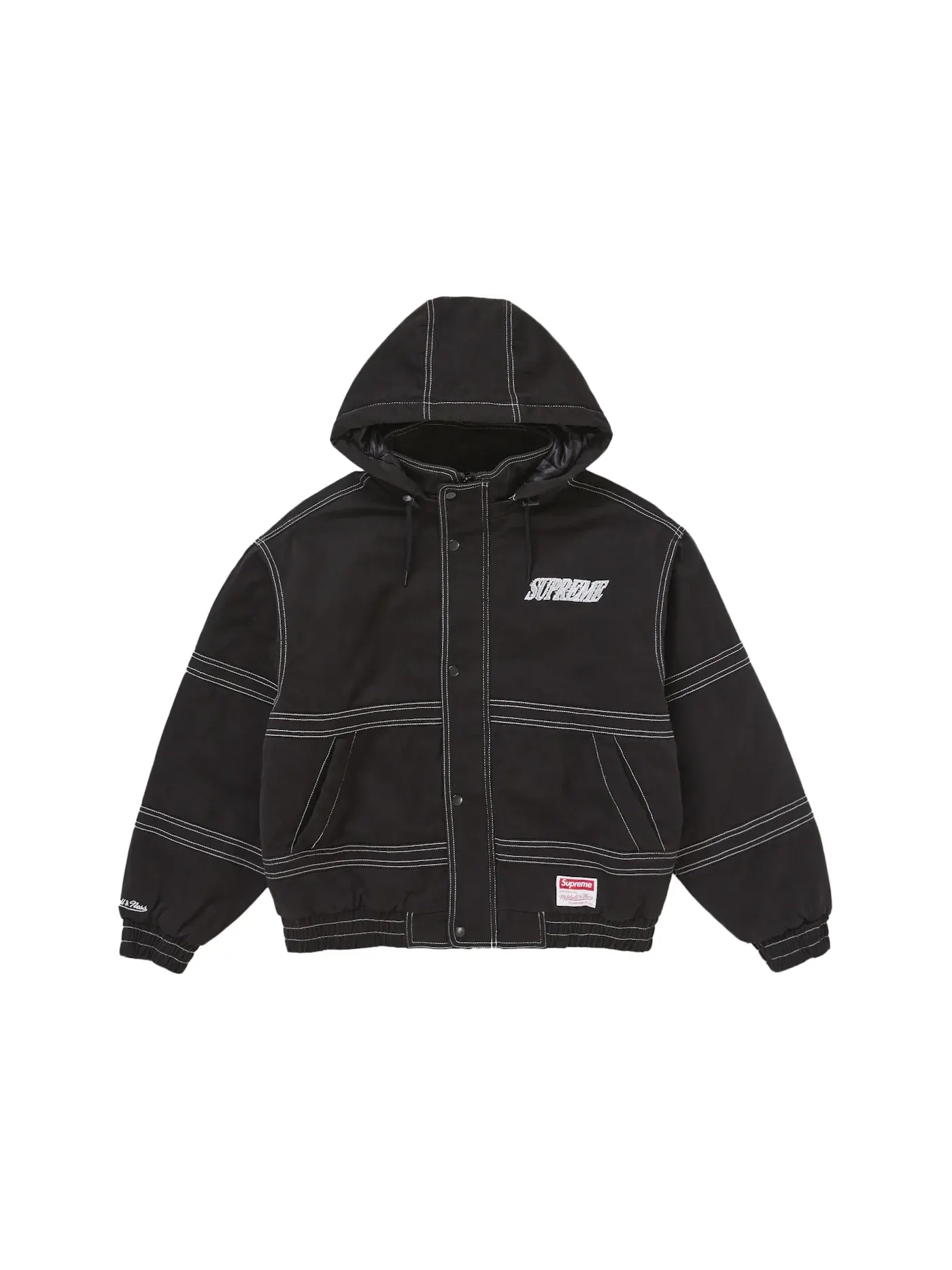 Мужская куртка-стадион с принтом из твила Supreme Mitchell & Ness Jacket — изображение 1 из 5, черный