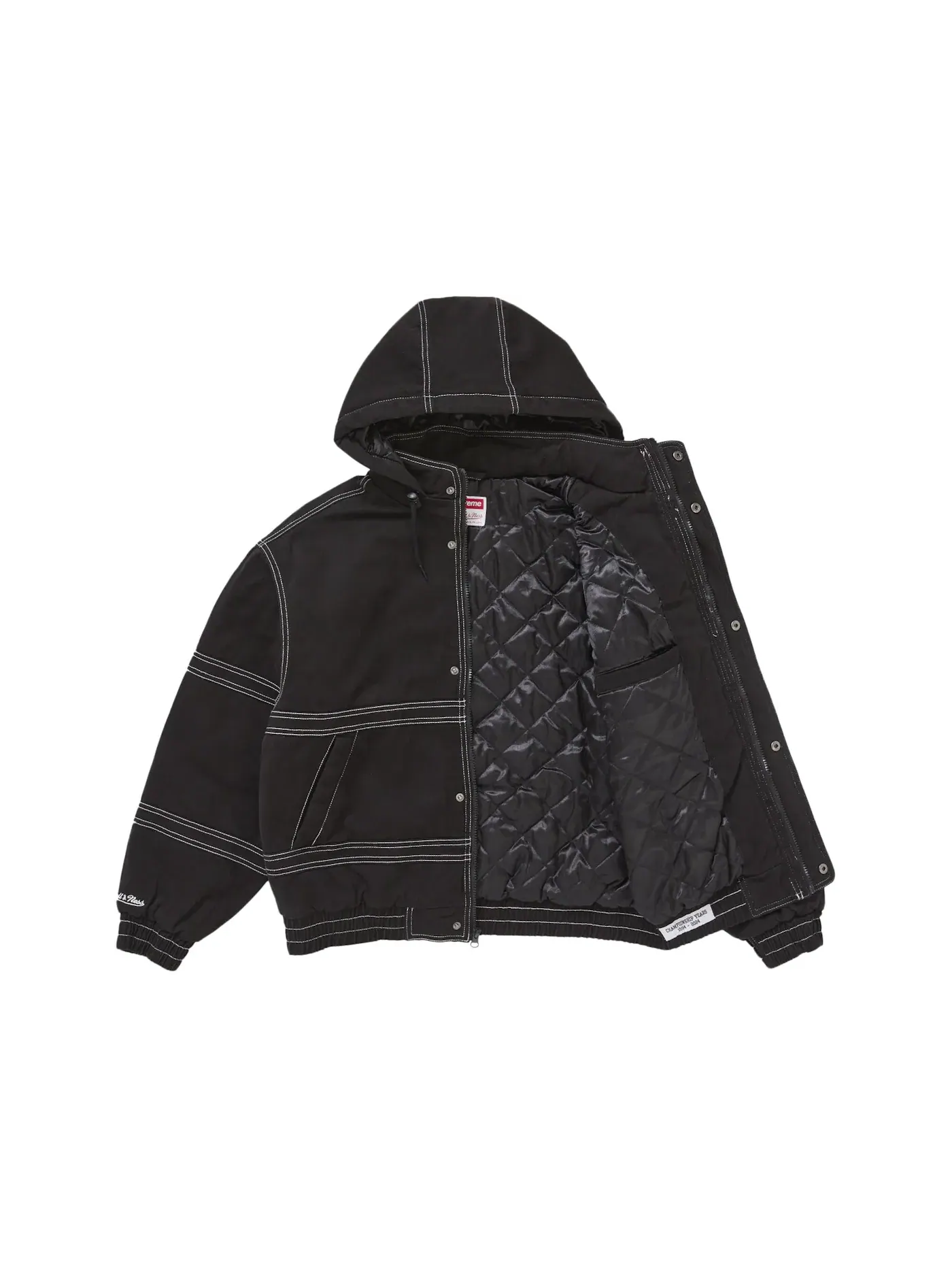 Мужская куртка-стадион с принтом из твила Supreme Mitchell & Ness Jacket — изображение 2 из 5, черный
