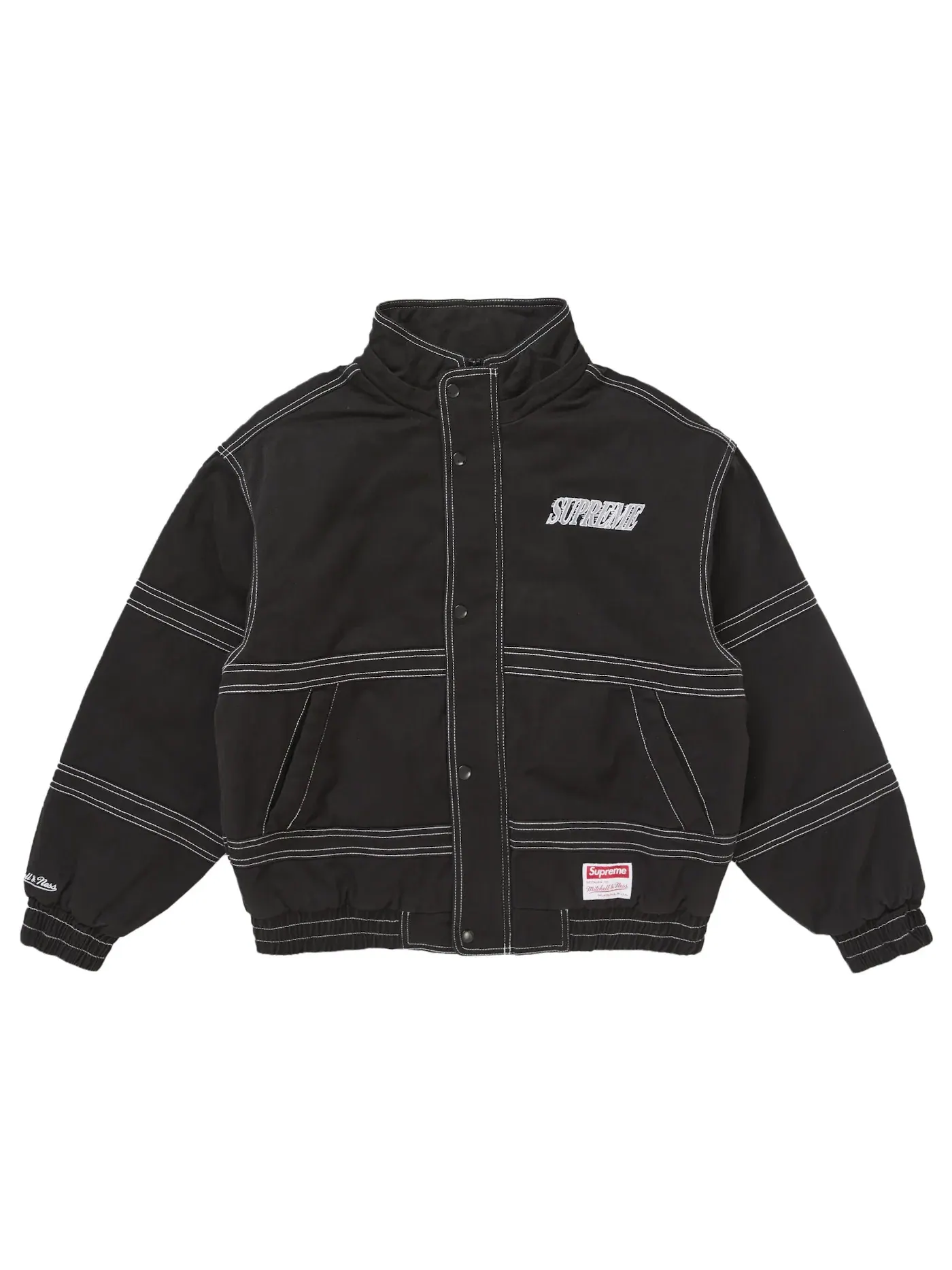 Мужская куртка-стадион с принтом из твила Supreme Mitchell & Ness Jacket — изображение 4 из 5, черный