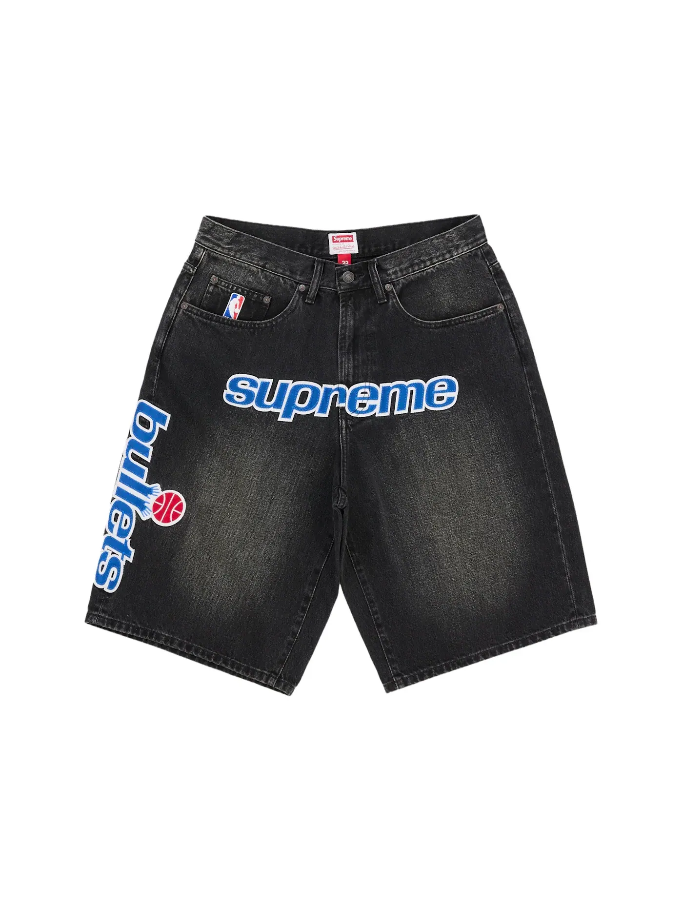 Мужские шорты из денима с принтом Supreme Mitchell & Ness Washington Bullets Baggy Denim Short — изображение 1 из 3, черный