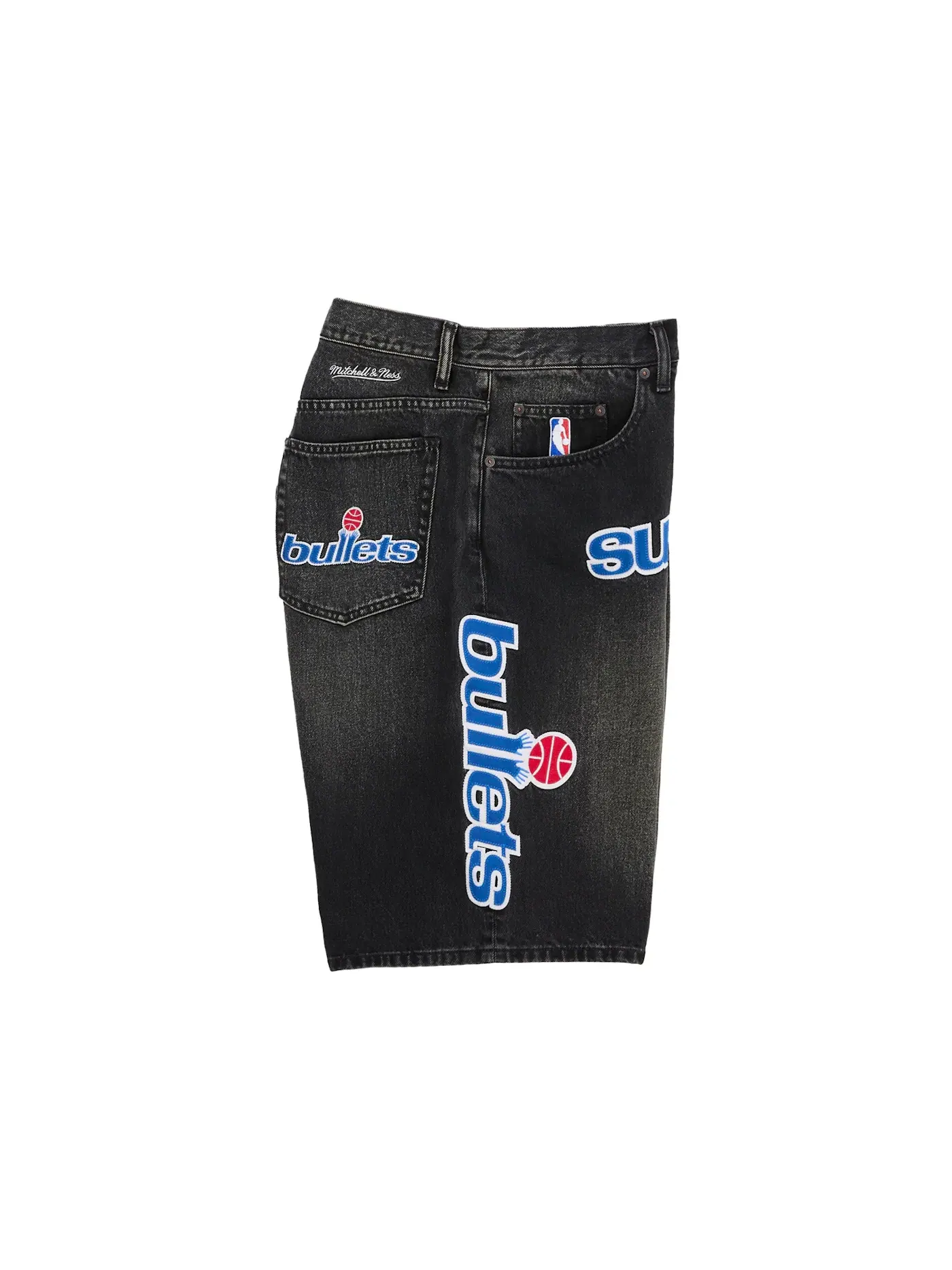 Мужские шорты из денима с принтом Supreme Mitchell & Ness Washington Bullets Baggy Denim Short — изображение 2 из 3, черный