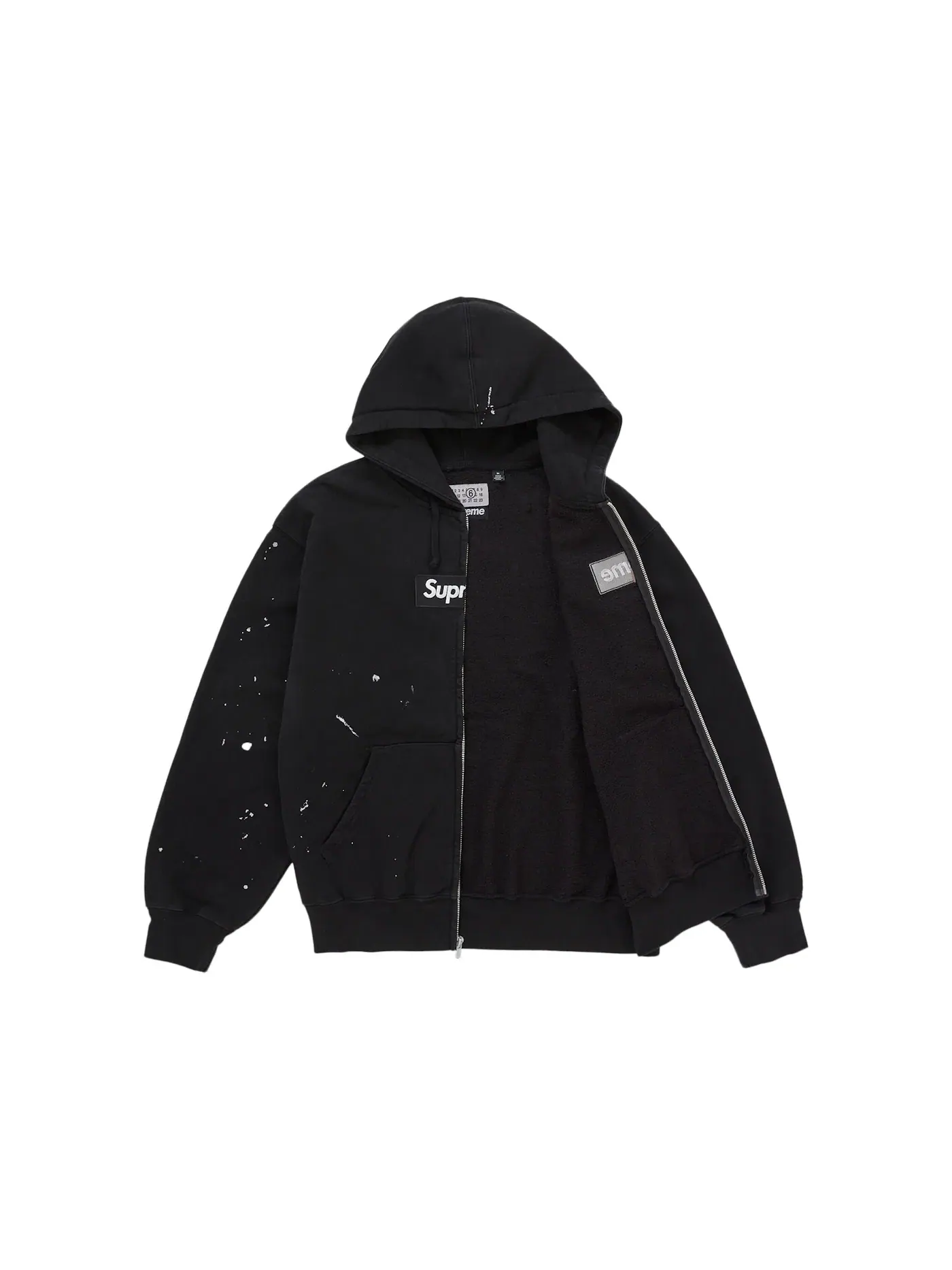 Мужская худи на молнии Supreme MM6 Maison Margiela Box Logo Zip Up Hooded Sweatshirt Black — изображение 2 из 3, черный