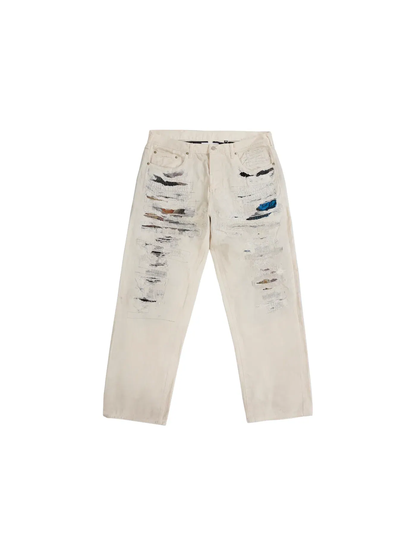 Мужские джинсы свободного кроя с потертостями Jean Supreme — изображение 1 из 2, белый