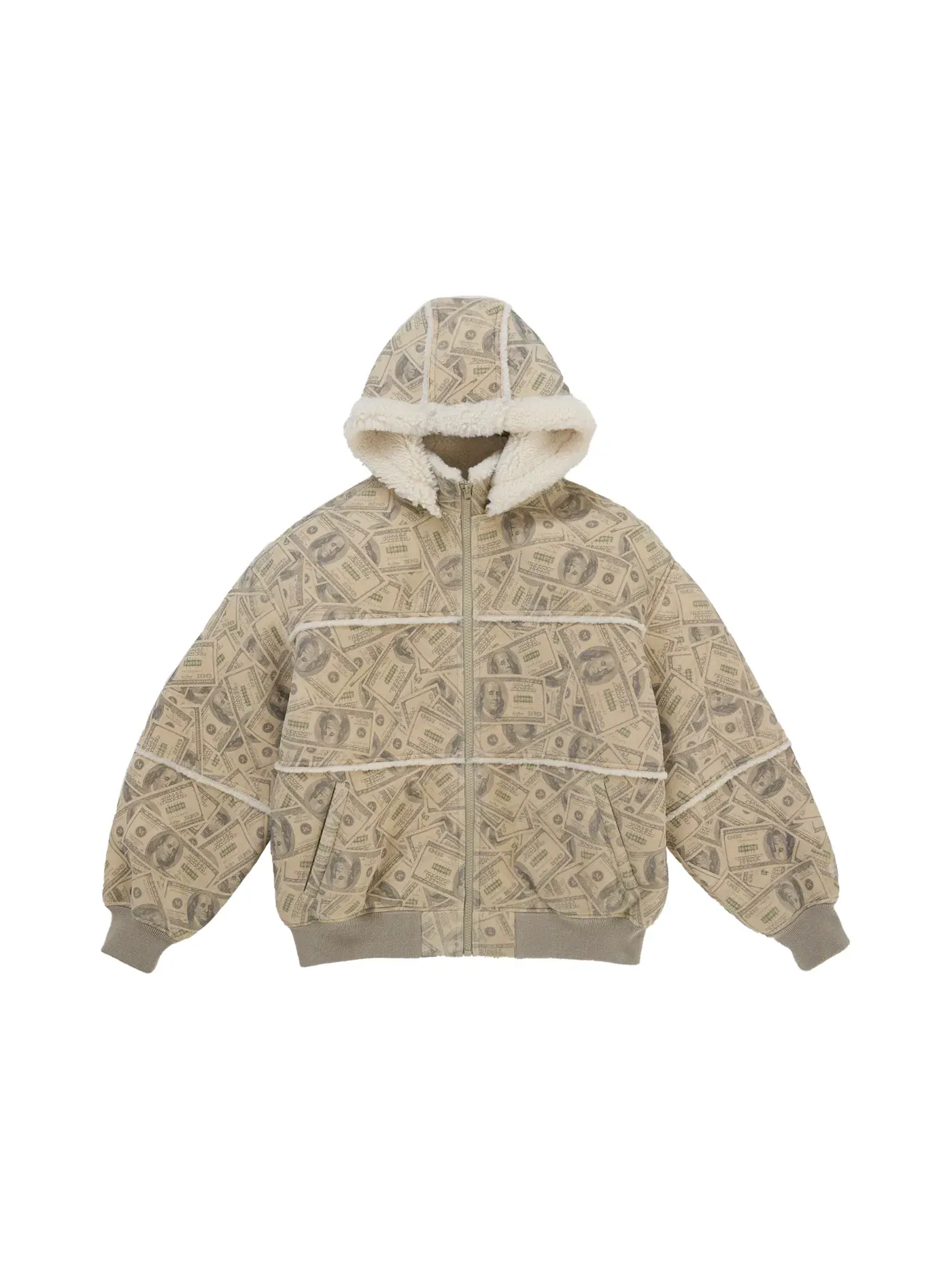 Мужская куртка-бомбер из овчины с капюшоном Jacket Supreme — изображение 1 из 5, белый