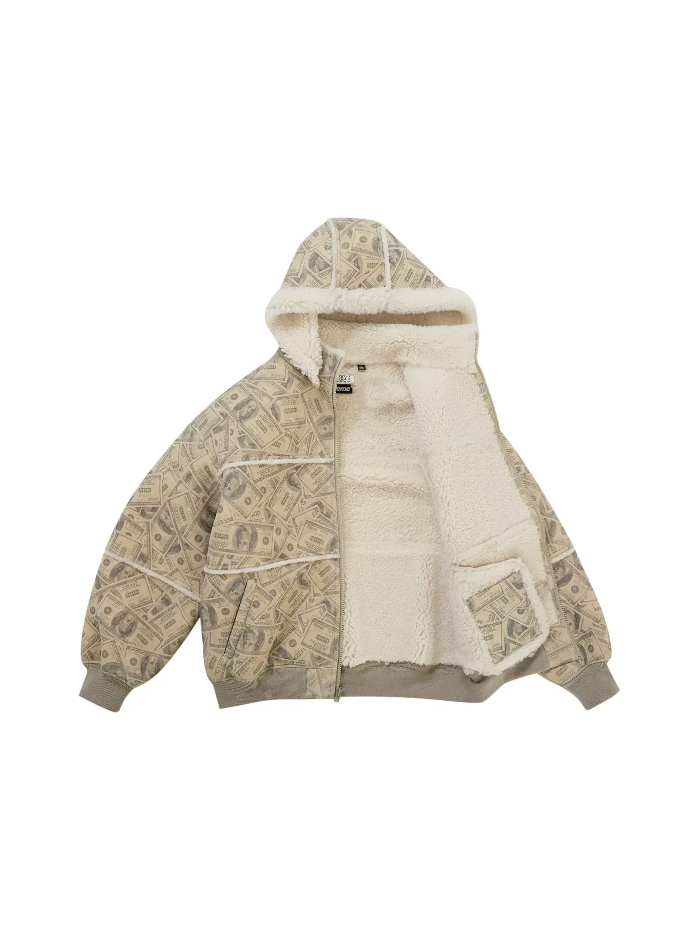 Мужская куртка-бомбер из овчины с капюшоном Jacket Supreme — изображение 2 из 5, белый