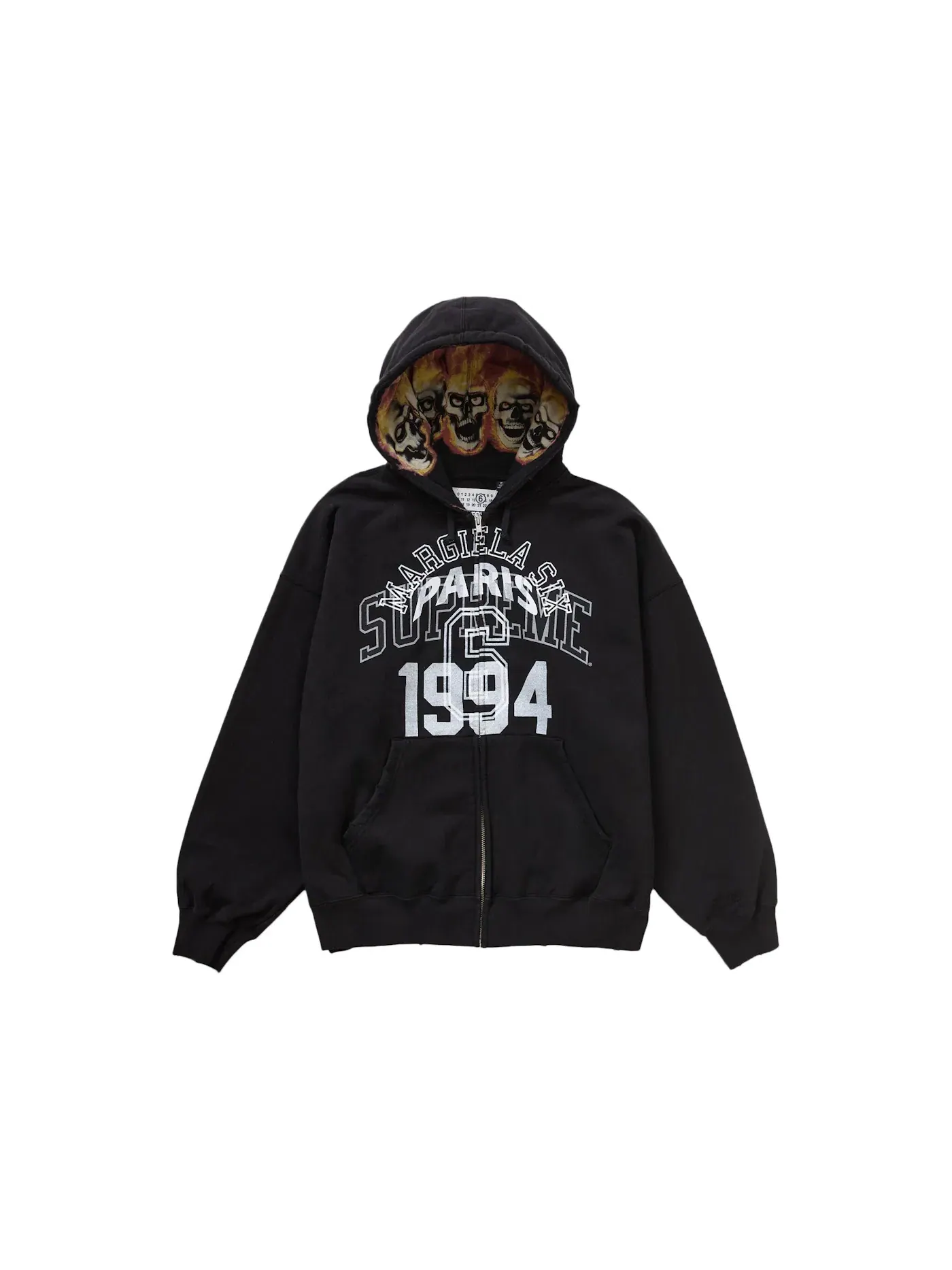Мужская худи с принтом Supreme MM6 Maison Margiela Zip Up Hooded Sweatshirt — изображение 1 из 3, черный