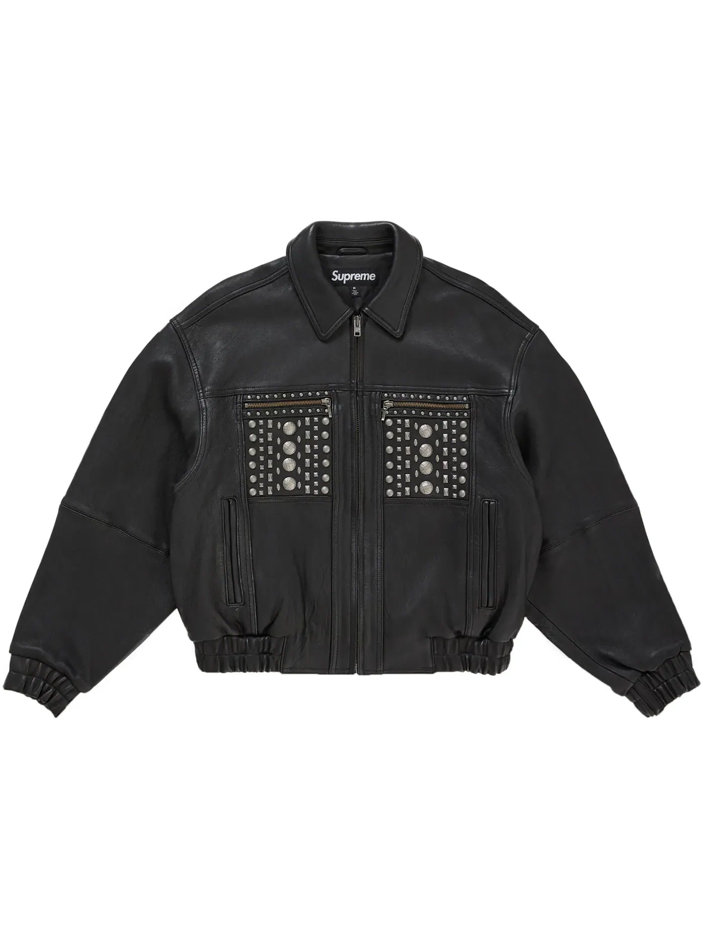 Мужская кожаная куртка с металлическими шипами Supreme Jacket Black — изображение 1 из 3