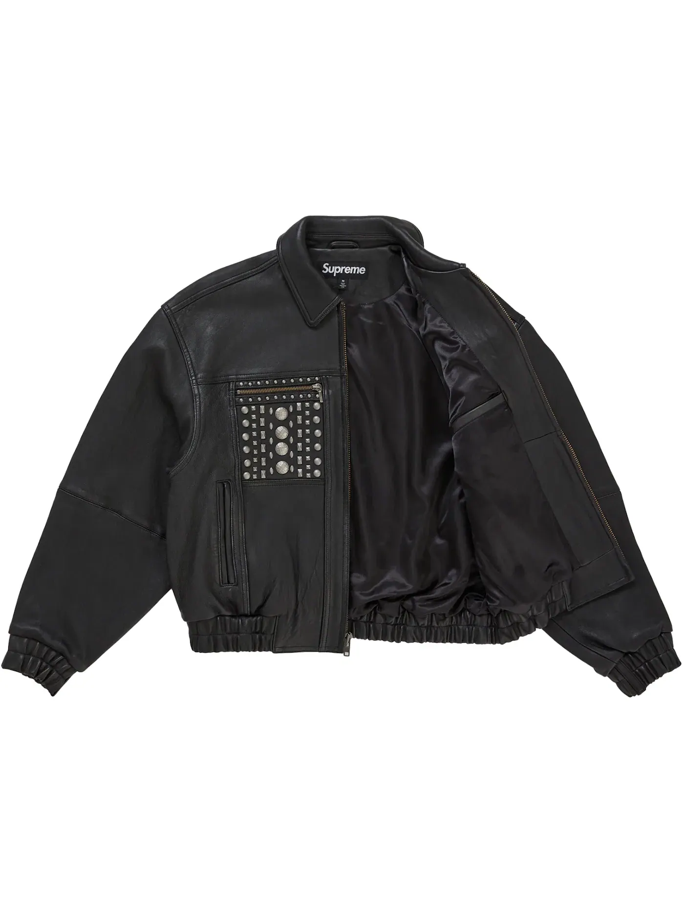 Мужская кожаная куртка с металлическими шипами Supreme Jacket Black — изображение 2 из 3