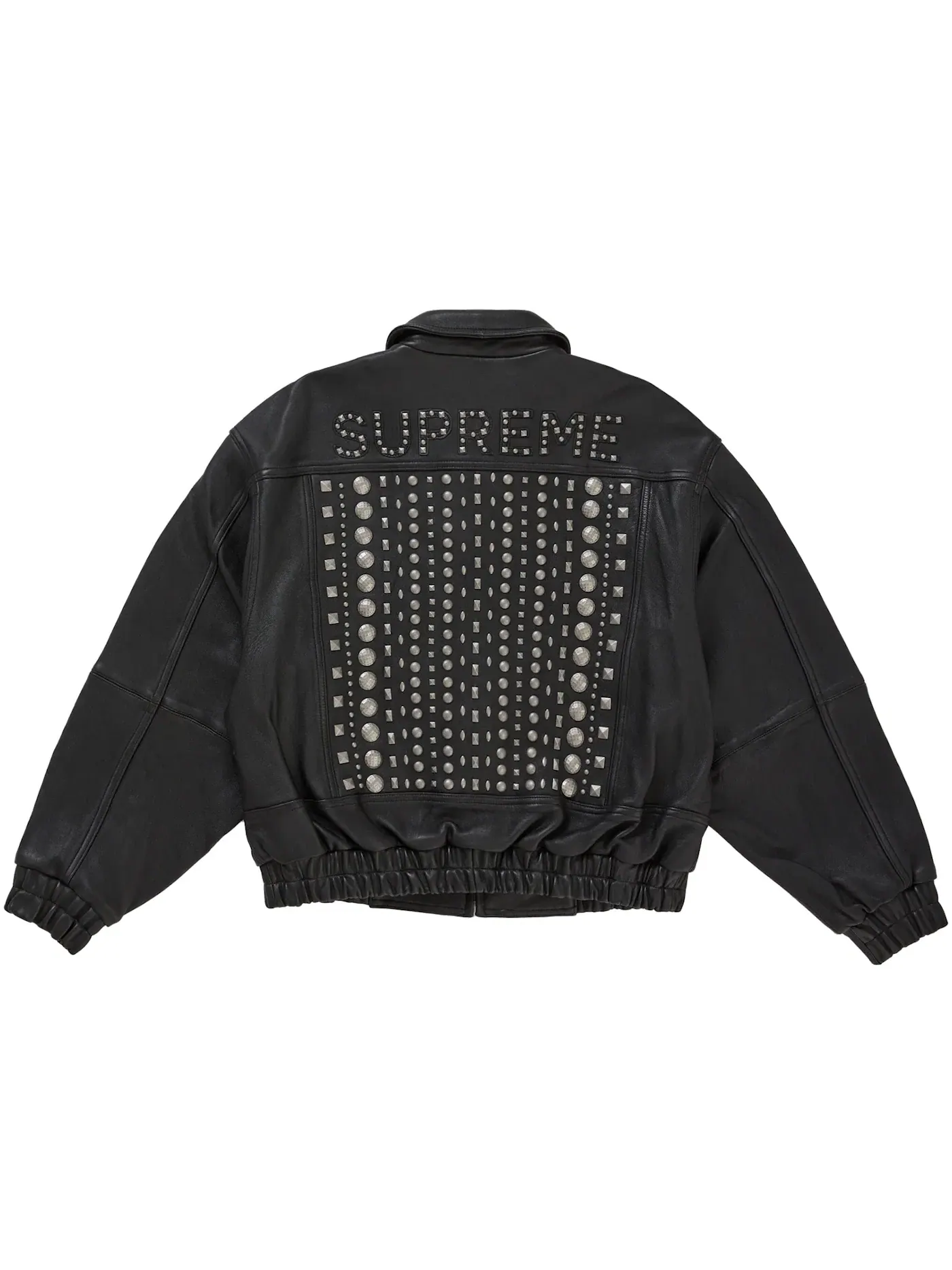 Мужская кожаная куртка с металлическими шипами Supreme Jacket Black — изображение 3 из 3
