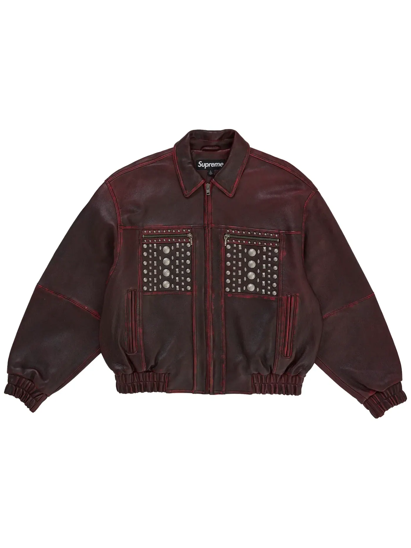Мужская куртка с принтом Supreme Multi Studded Leather Jacket — изображение 1 из 3, бордовый