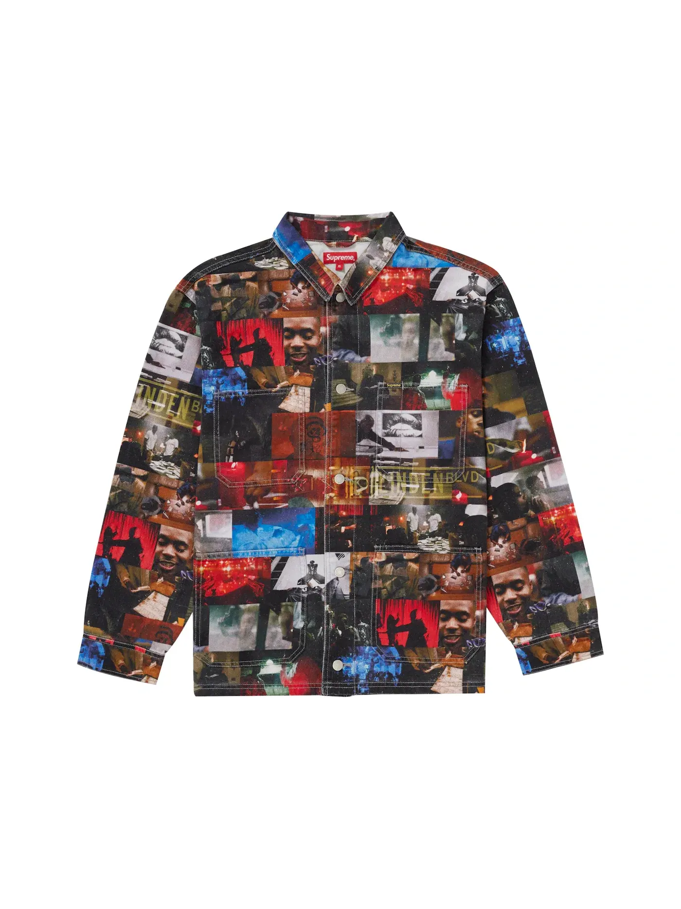 Мужское пальто-куртка джинсовое с принтом Nas and DMX Collage Denim Chore Coat Supreme — изображение 1 из 2, мульти