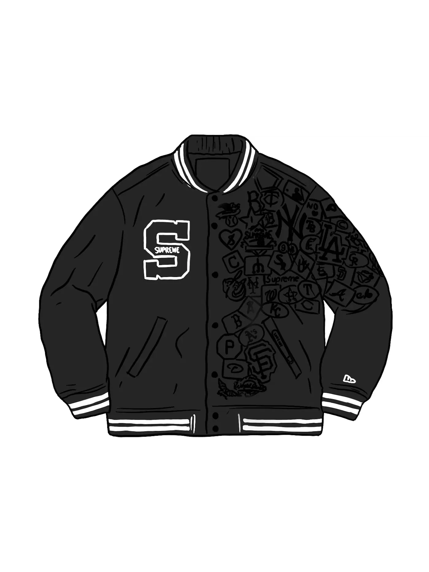 Мужская бейсбольная куртка с принтом Varsity Jacket Supreme — изображение 1 из 1, черный