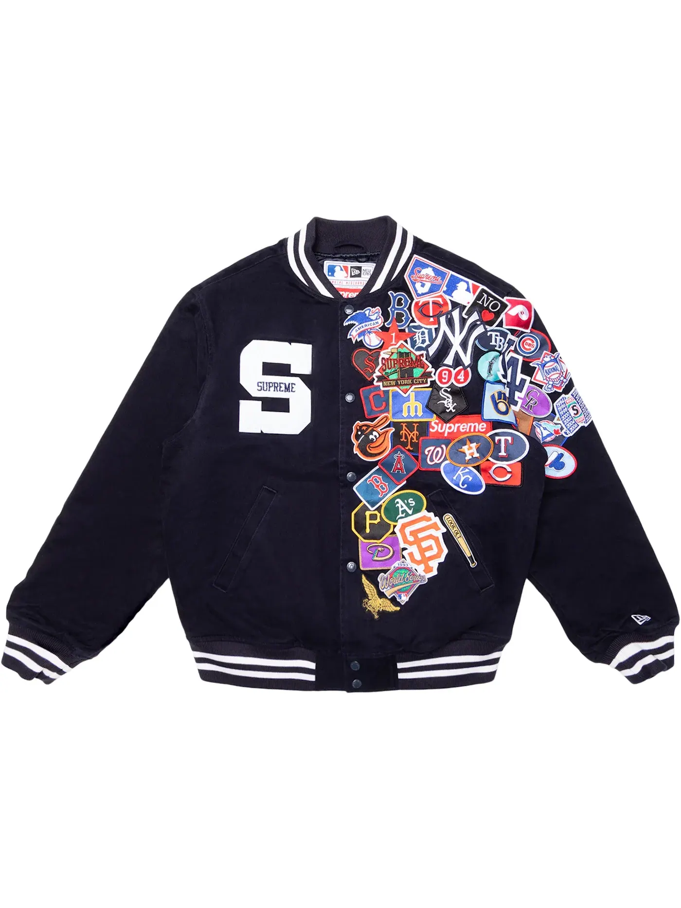 Мужская бейсбольная куртка с принтом Supreme Varsity Jacket Navy — изображение 1 из 2