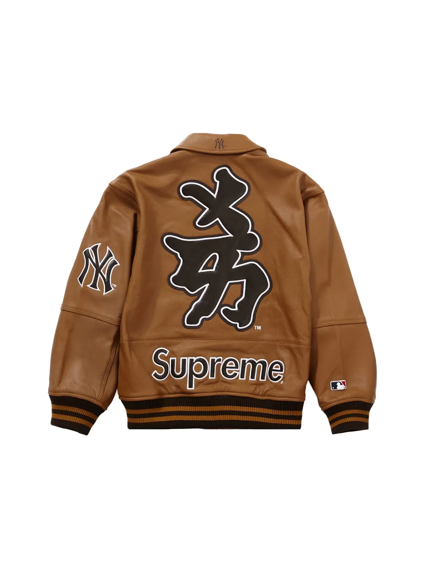 Мужская кожаная куртка-бомбер с кандзи Supreme New York Yankees — изображение 3 из 3, коричневый