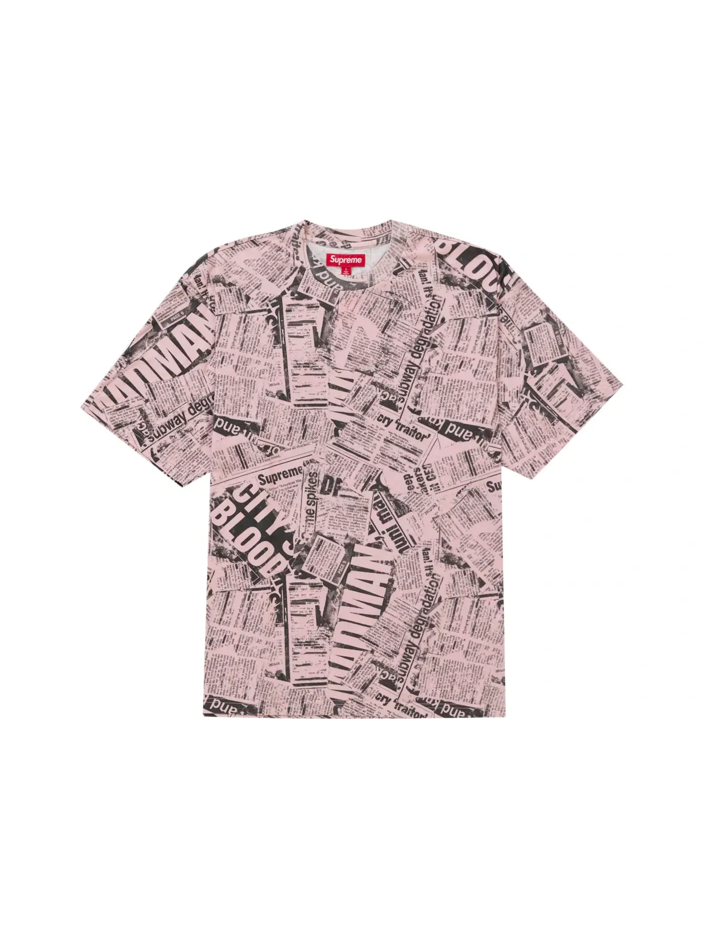 Мужская футболка с принтом Supreme Newspaper S/S Top — изображение 2 из 2, розовый