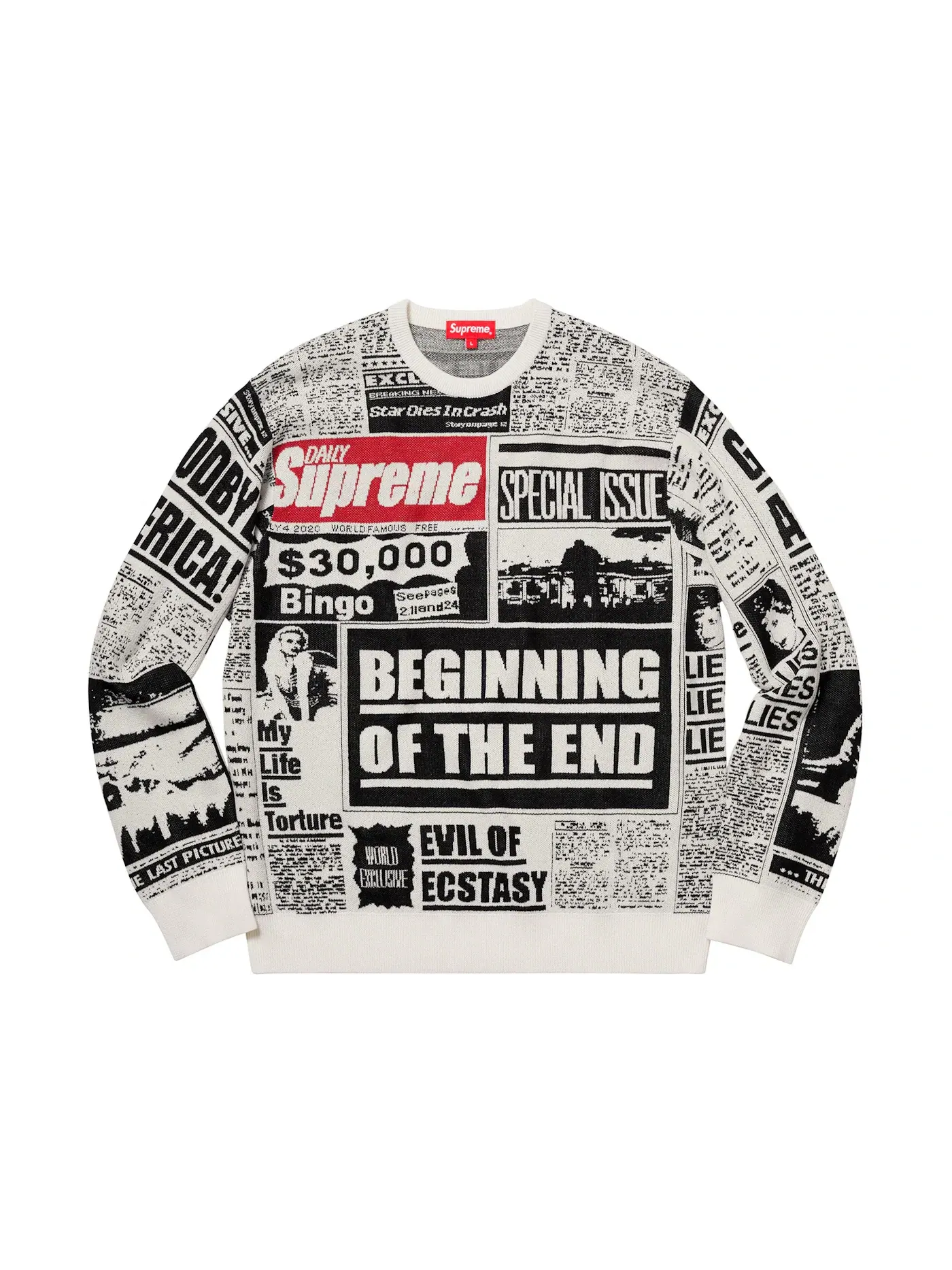 Мужской свитер с принтом Supreme Newsprint Sweater — изображение 1 из 2, белый