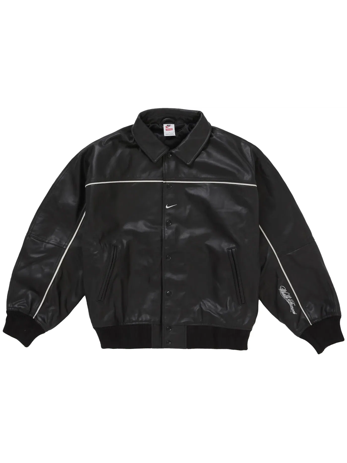 Мужская кожаная бейсбольная куртка с принтом Supreme Nike Jacket — изображение 1 из 3, черный