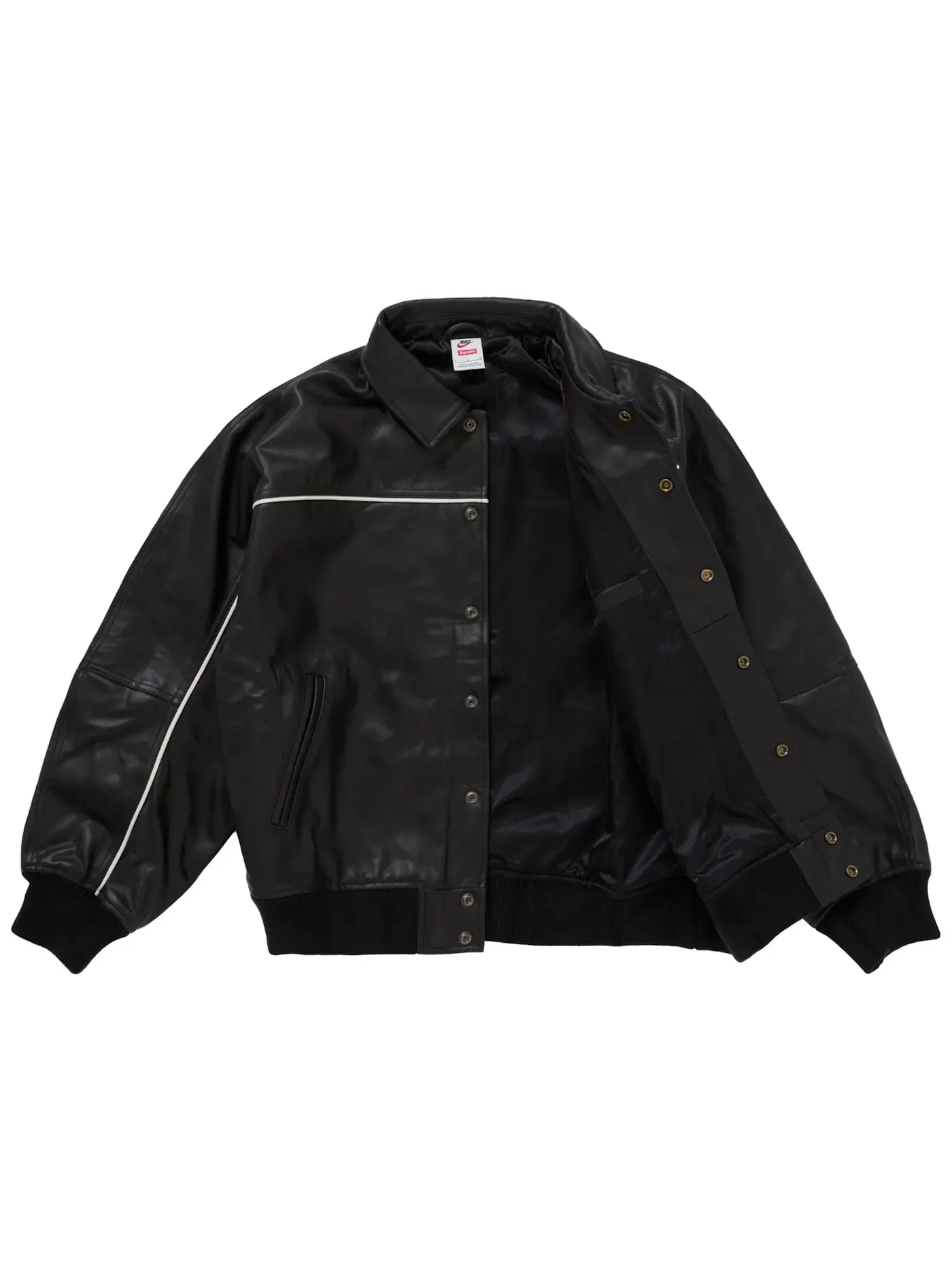 Мужская кожаная бейсбольная куртка с принтом Supreme Nike Jacket — изображение 2 из 3, черный
