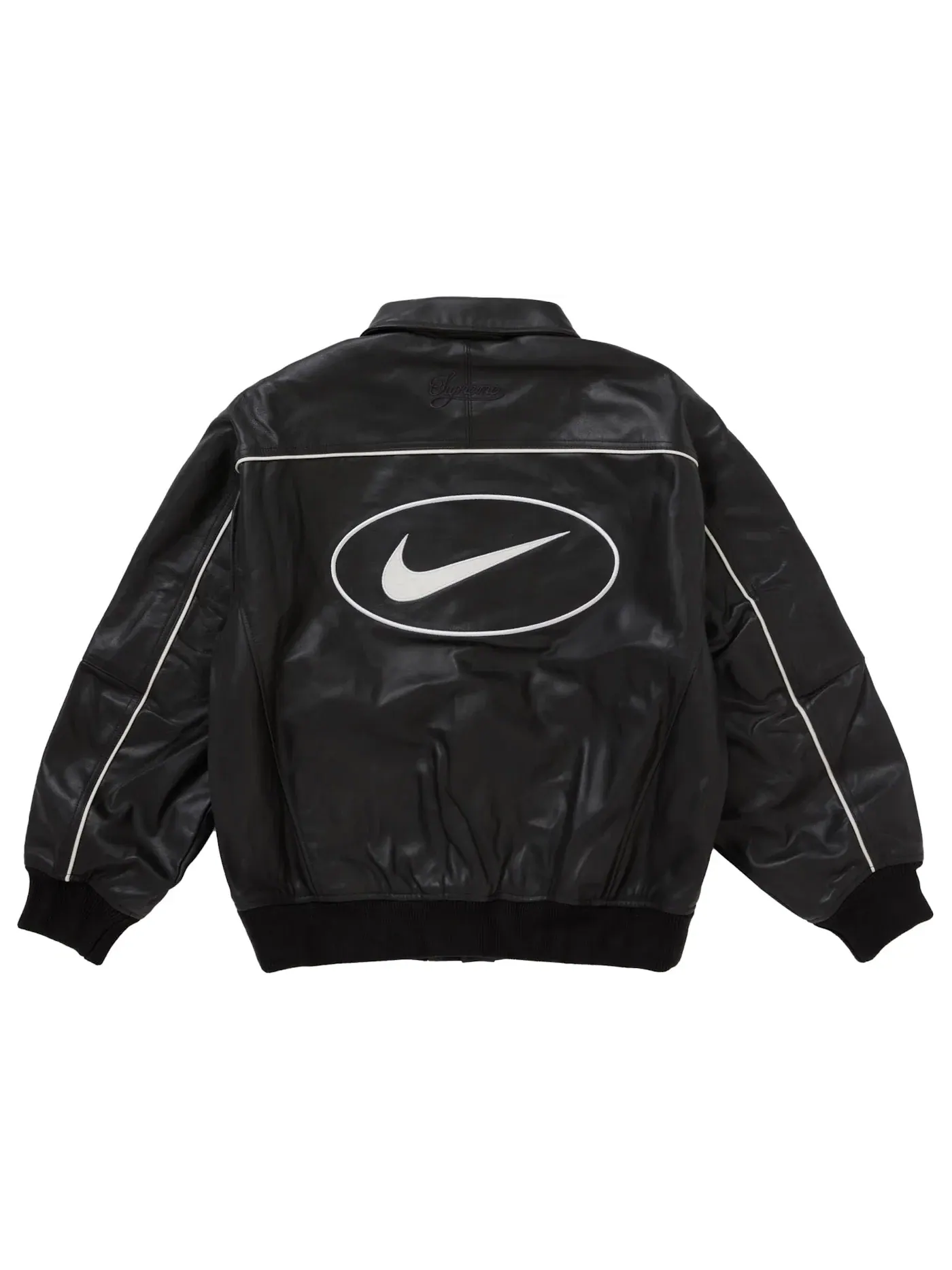 Мужская кожаная бейсбольная куртка с принтом Supreme Nike Jacket — изображение 3 из 3, черный