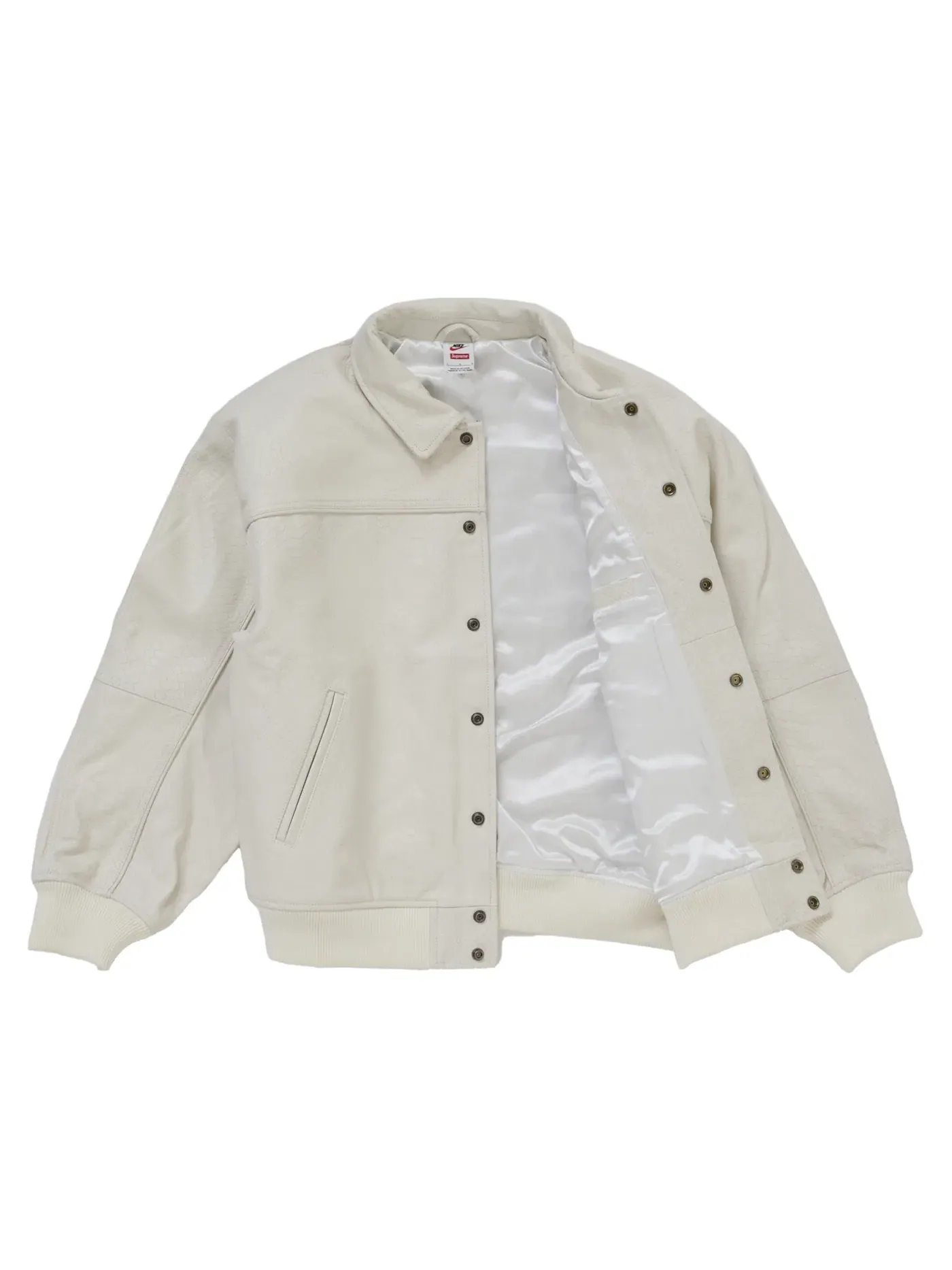 Мужская кожаная куртка-варсити Supreme Nike White — изображение 2 из 3