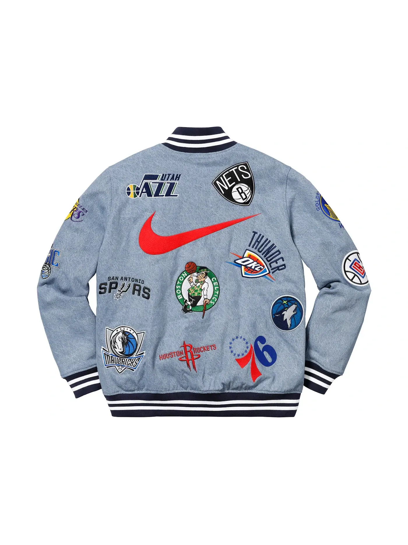 Мужская джинсовая куртка Supreme Nike/NBA Teams Warm-Up Jacket Supreme — изображение 3 из 3, джинсовый синий