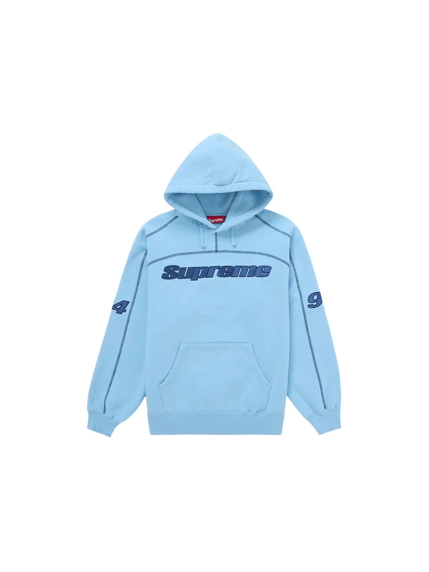 Мужской свитшот с капюшоном Supreme Overlock Hooded Sweatshirt Supreme — изображение 1 из 2, светлый синий