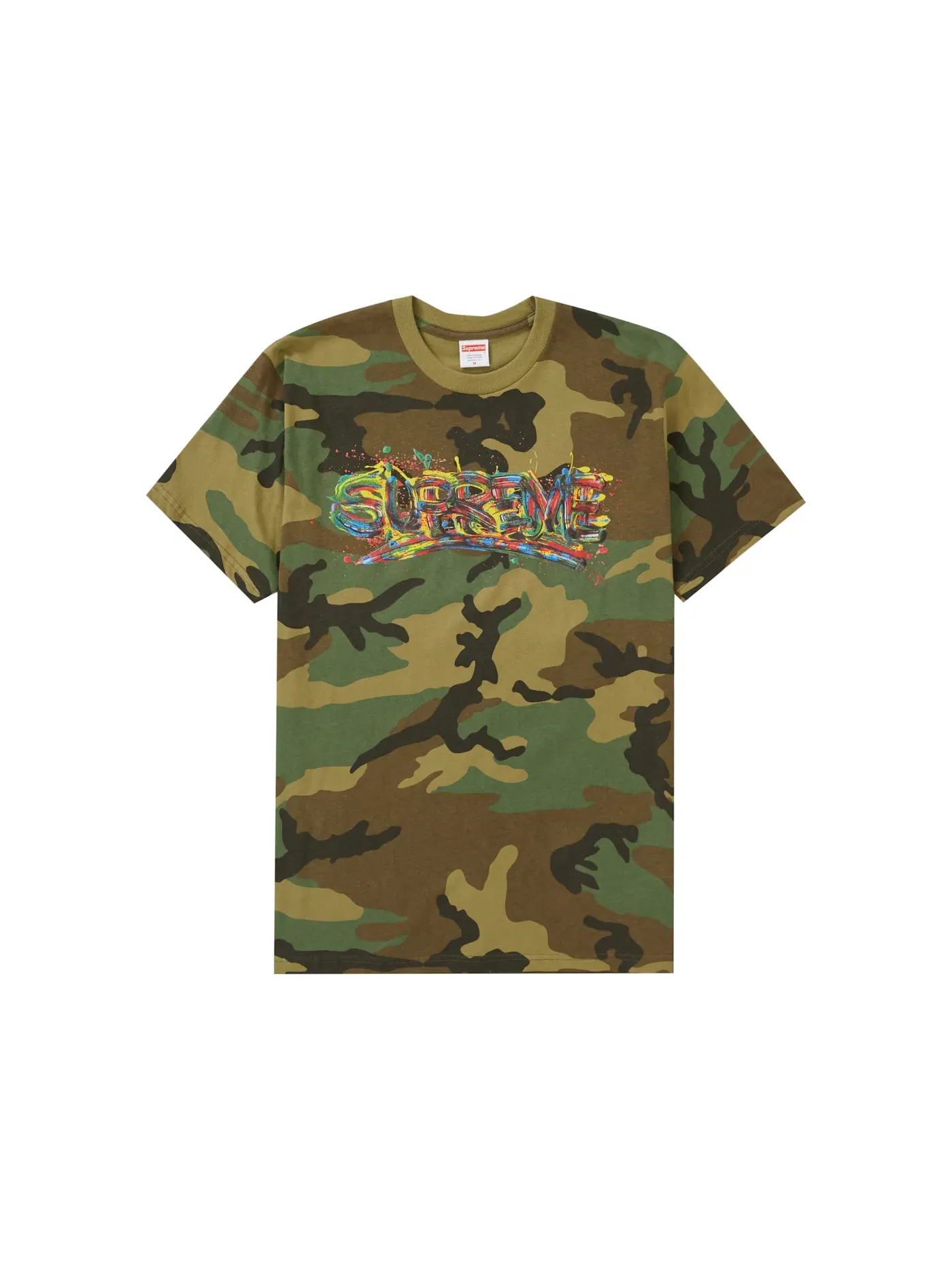 Мужская футболка с принтом Supreme Paint Logo Tee Supreme, Woodland Camo — изображение 1 из 1