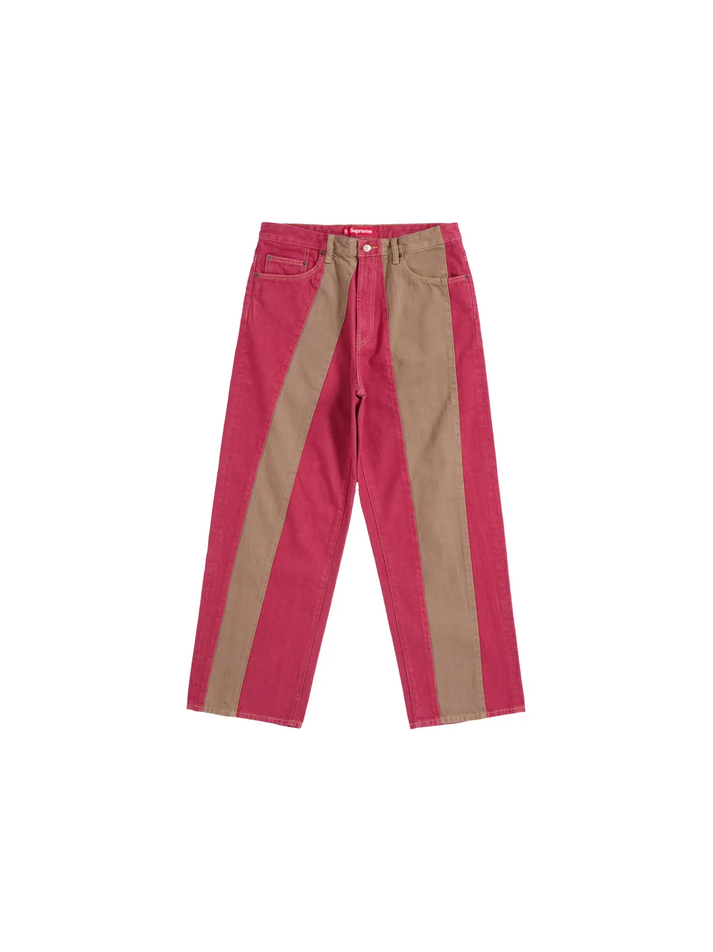 Мужские джинсы с панельным принтом Supreme Paneled Stripe Baggy Jean — изображение 1 из 2, красный
