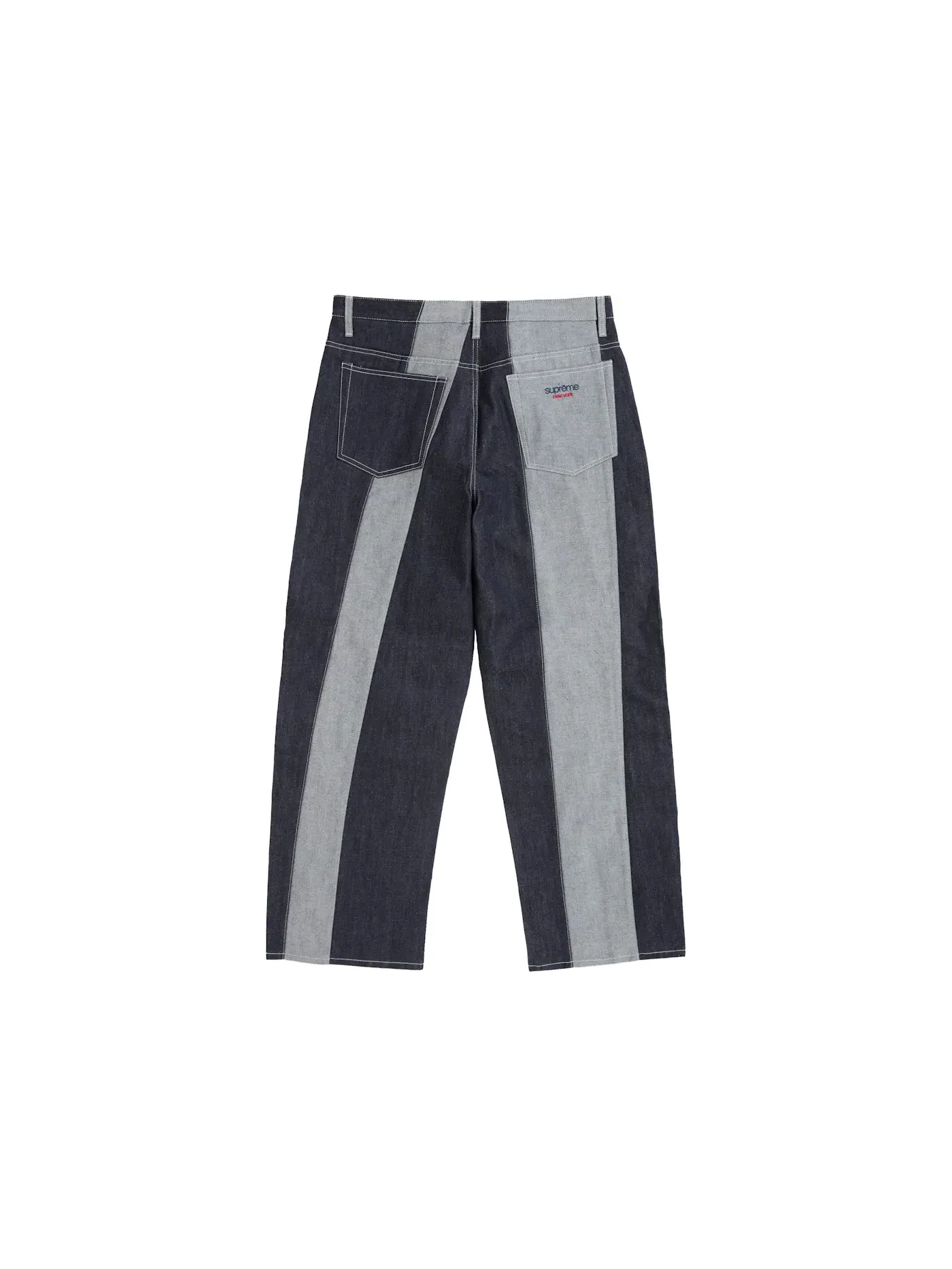 Мужские джинсы с панельным принтом Supreme Paneled Stripe Baggy Jean — изображение 2 из 2, индиго