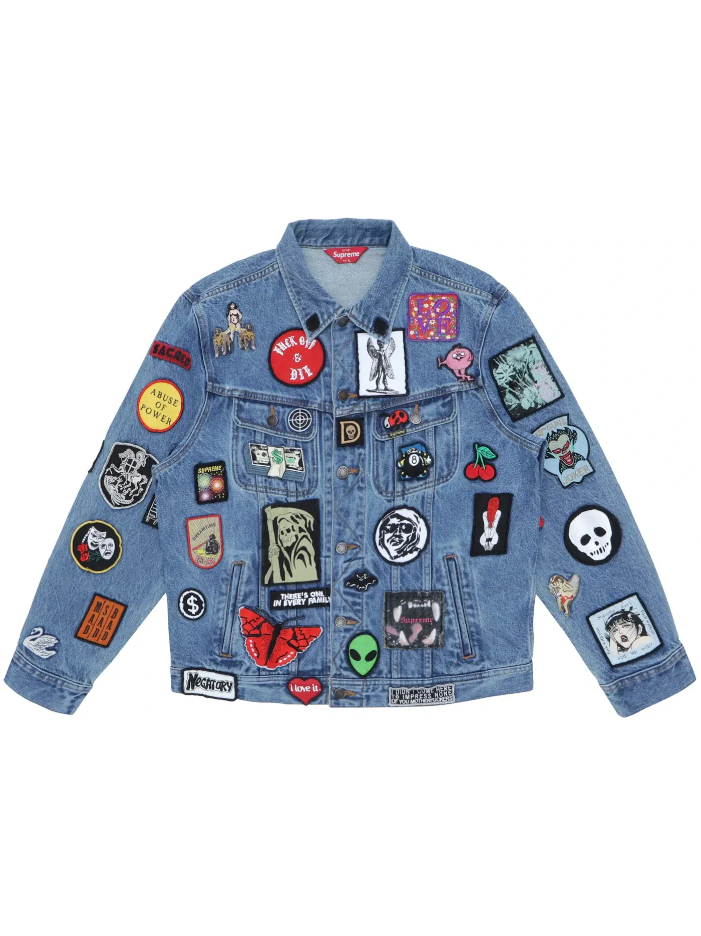 Мужская джинсовая куртка с патчами Supreme Jacket — изображение 1 из 2, синий