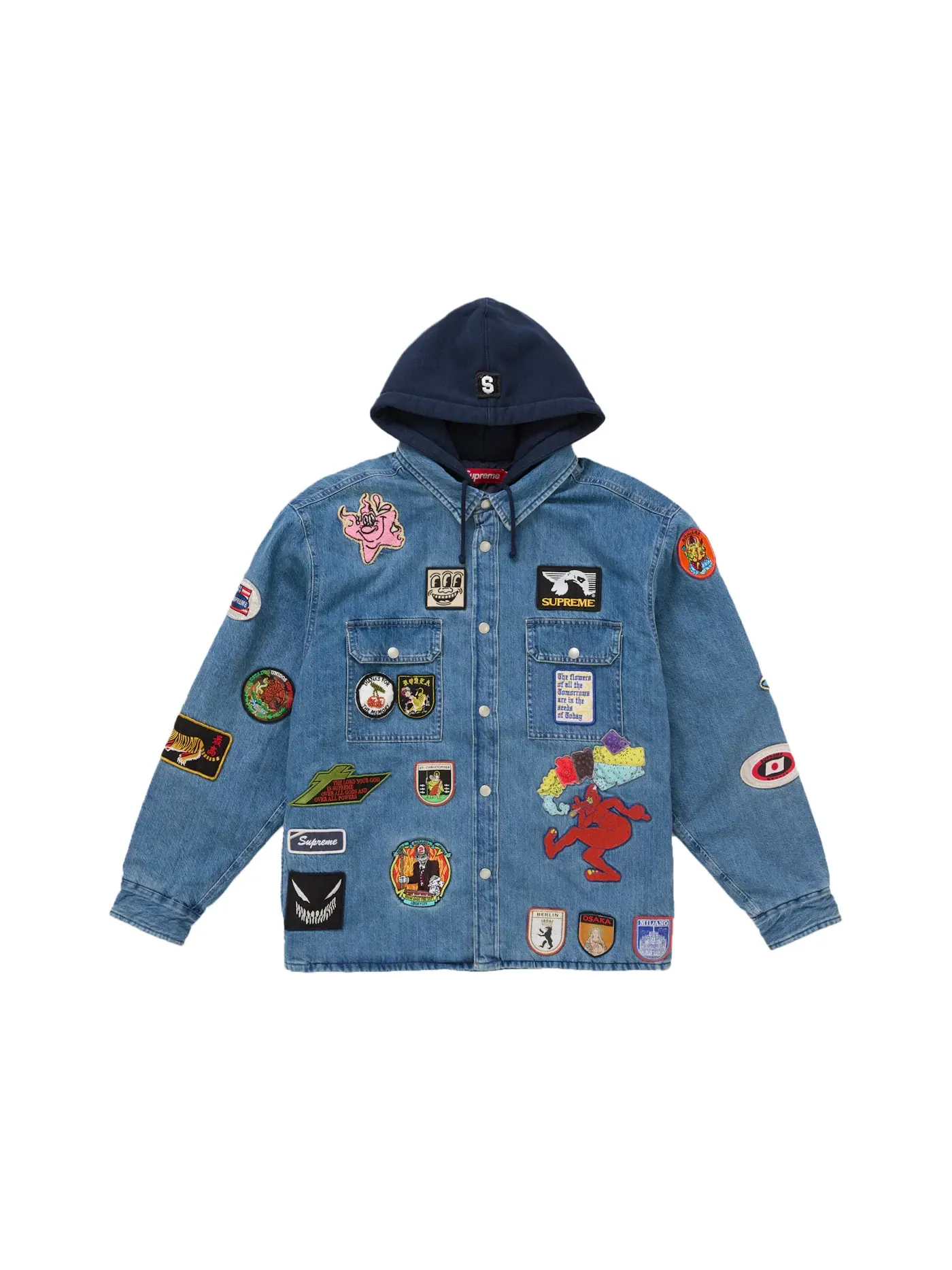 Мужская рубашка-джинсовка с принтом Patches Supreme — изображение 1 из 4, джинсовый синий