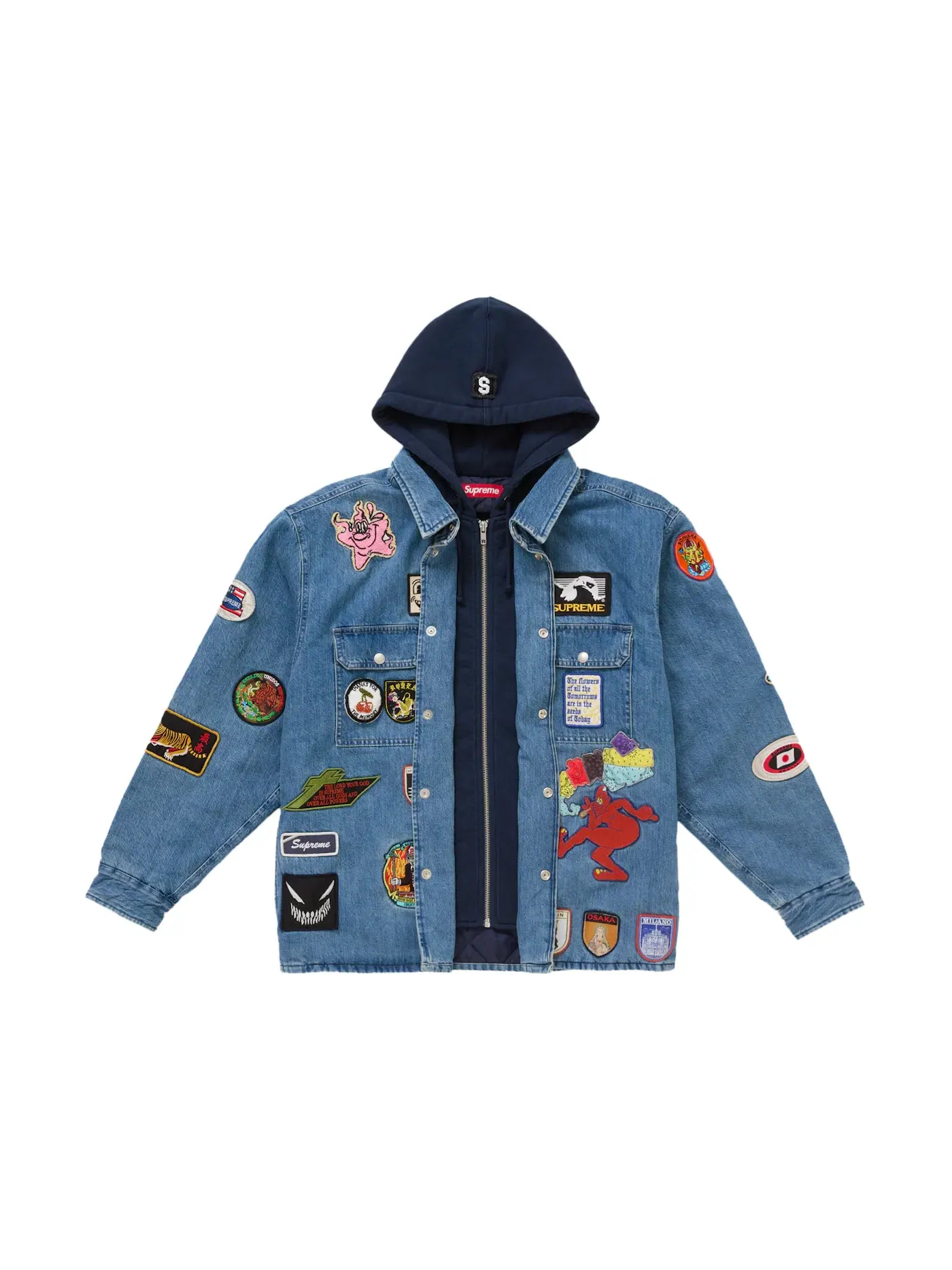 Мужская рубашка-джинсовка с принтом Patches Supreme — изображение 2 из 4, джинсовый синий