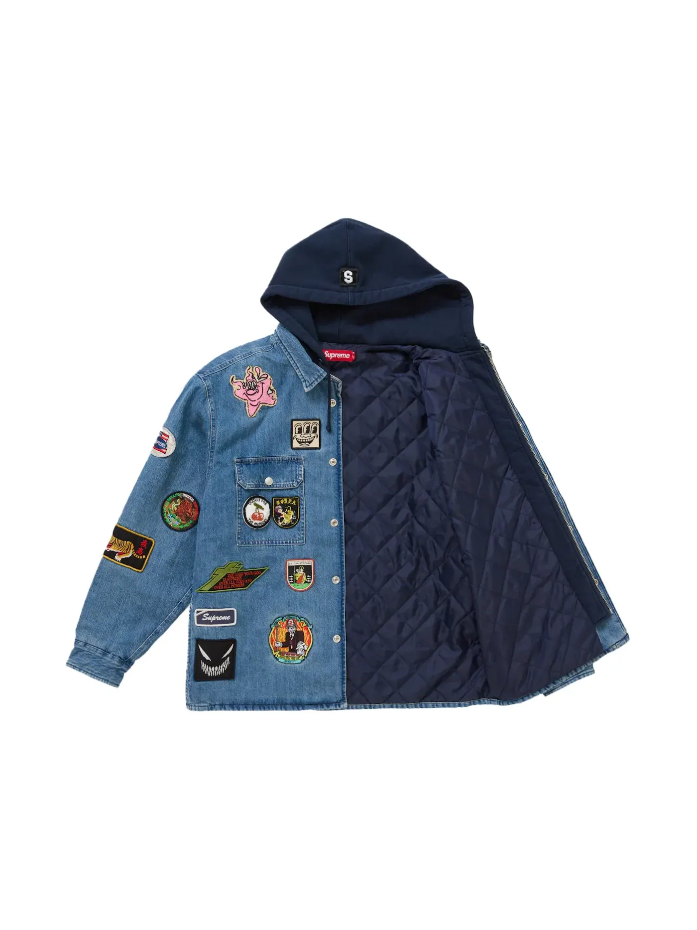 Мужская рубашка-джинсовка с принтом Patches Supreme — изображение 3 из 4, джинсовый синий