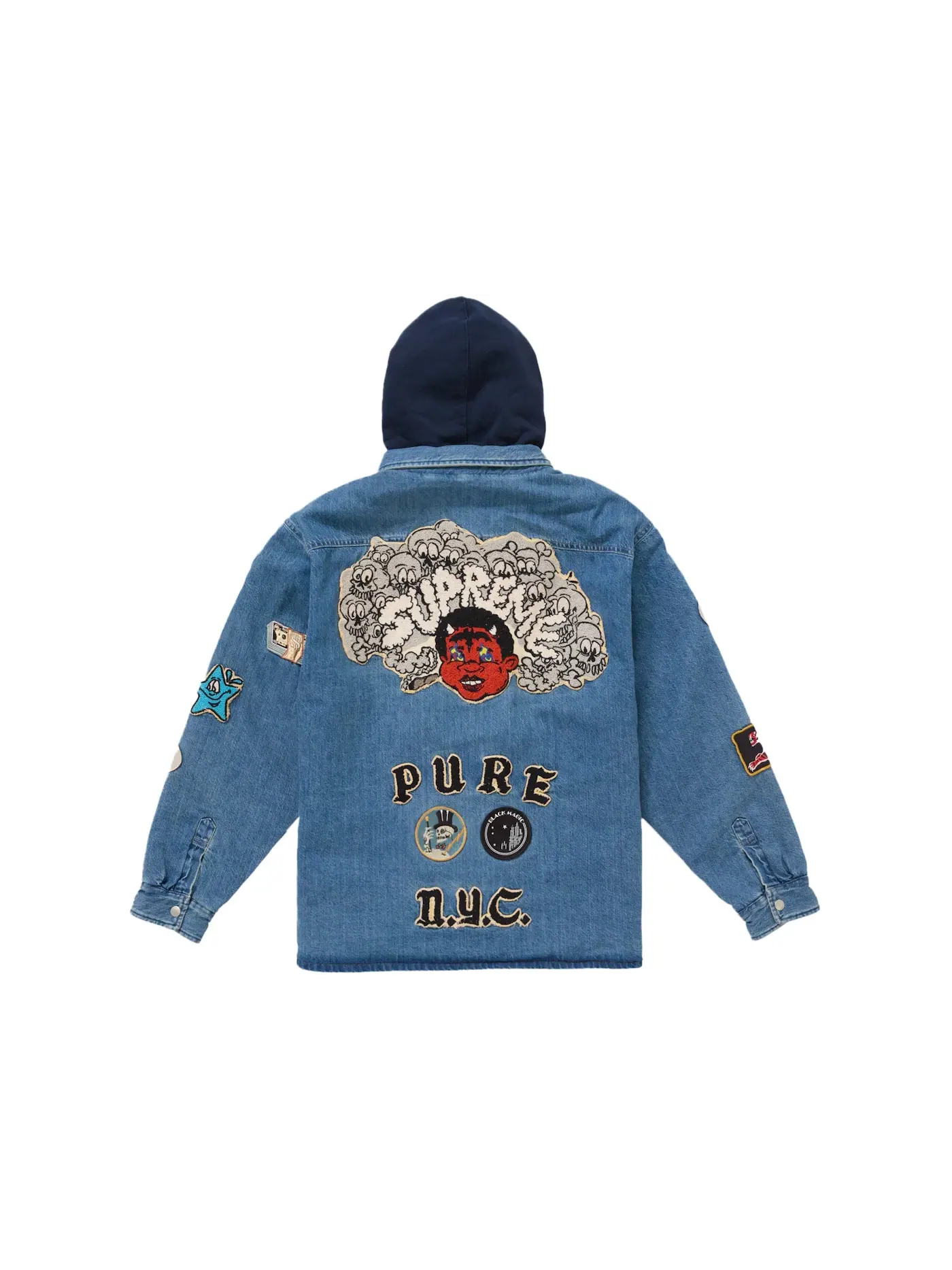 Мужская рубашка-джинсовка с принтом Patches Supreme — изображение 4 из 4, джинсовый синий
