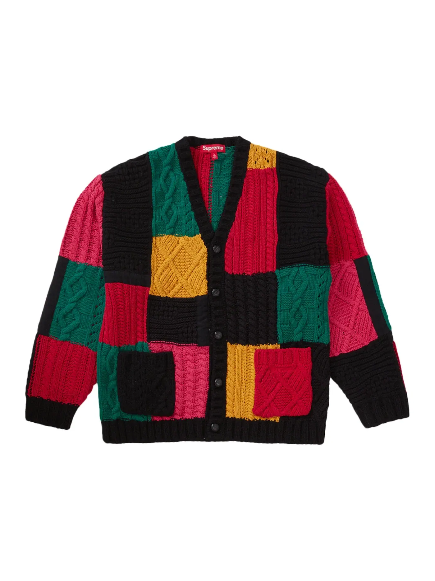 Мужской вязаный кардиган с patchwork Supreme Cardigan Black — изображение 1 из 2