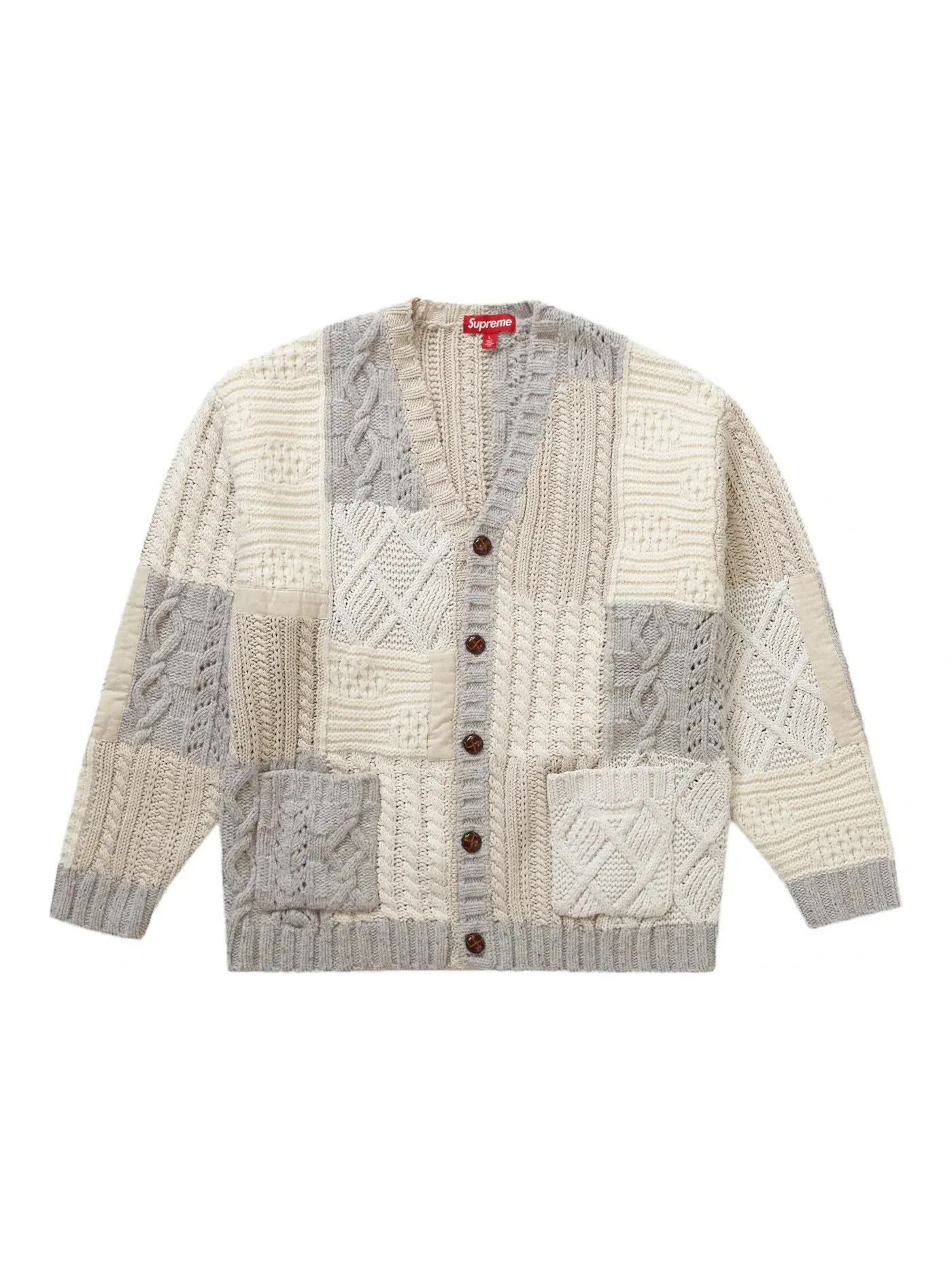 Мужской вязаный кардиган с пэчворком Supreme Cardigan Supreme — изображение 1 из 2, белый