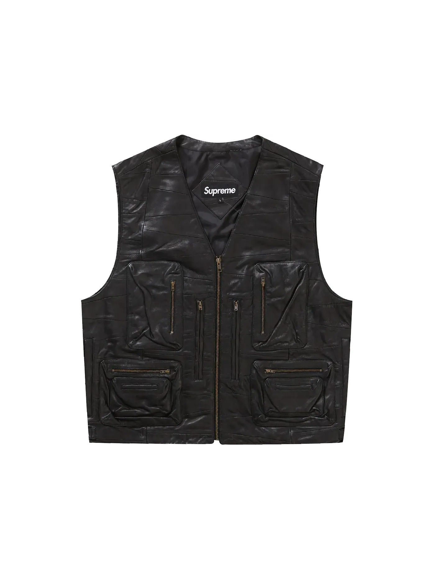 Мужской жилет с принтом Supreme Patchwork Leather Cargo Vest — изображение 1 из 2, черный