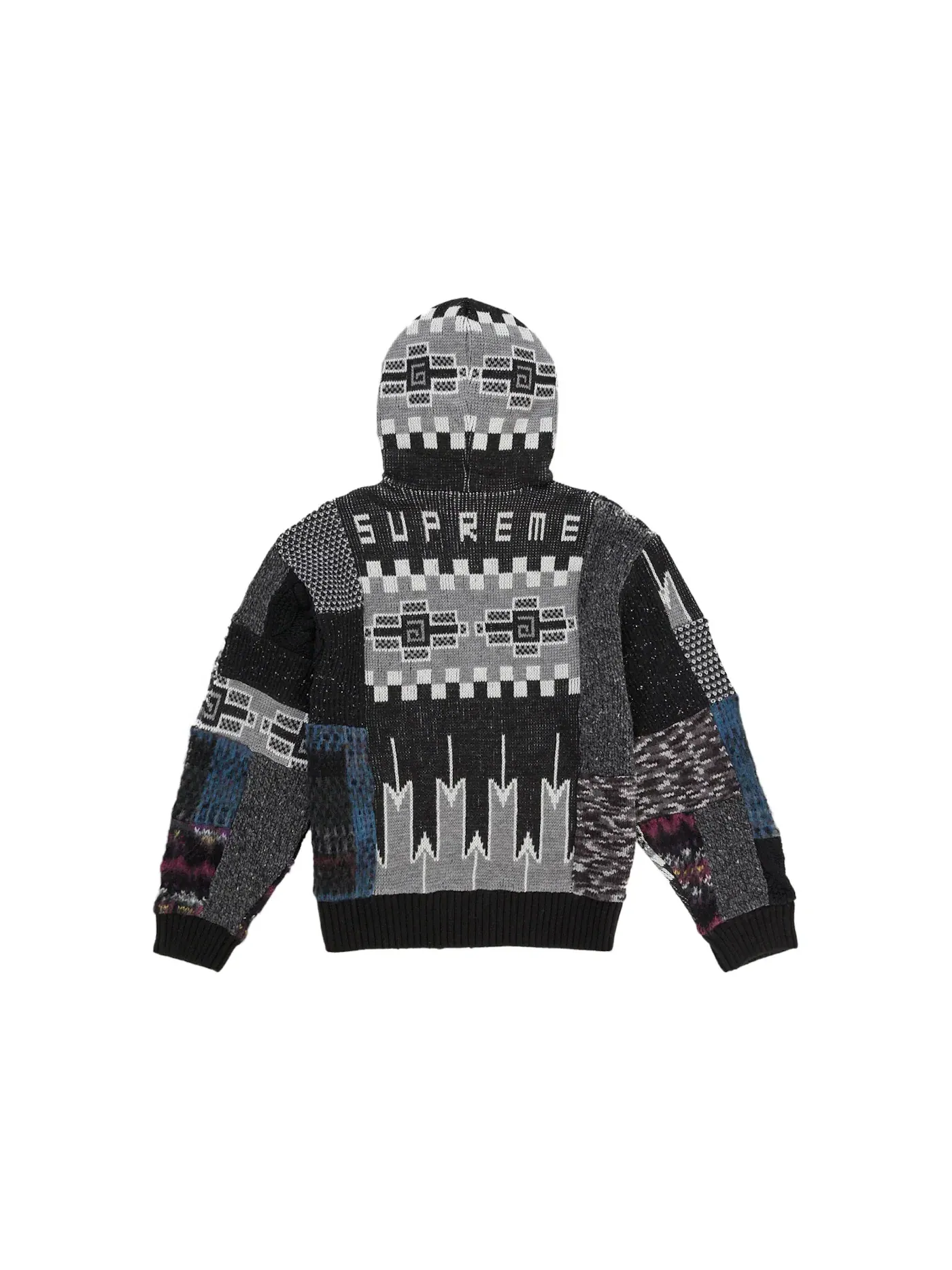 Мужской свитер с принтом Supreme Patchwork Zip Up Hooded Sweater — изображение 2 из 2, черный
