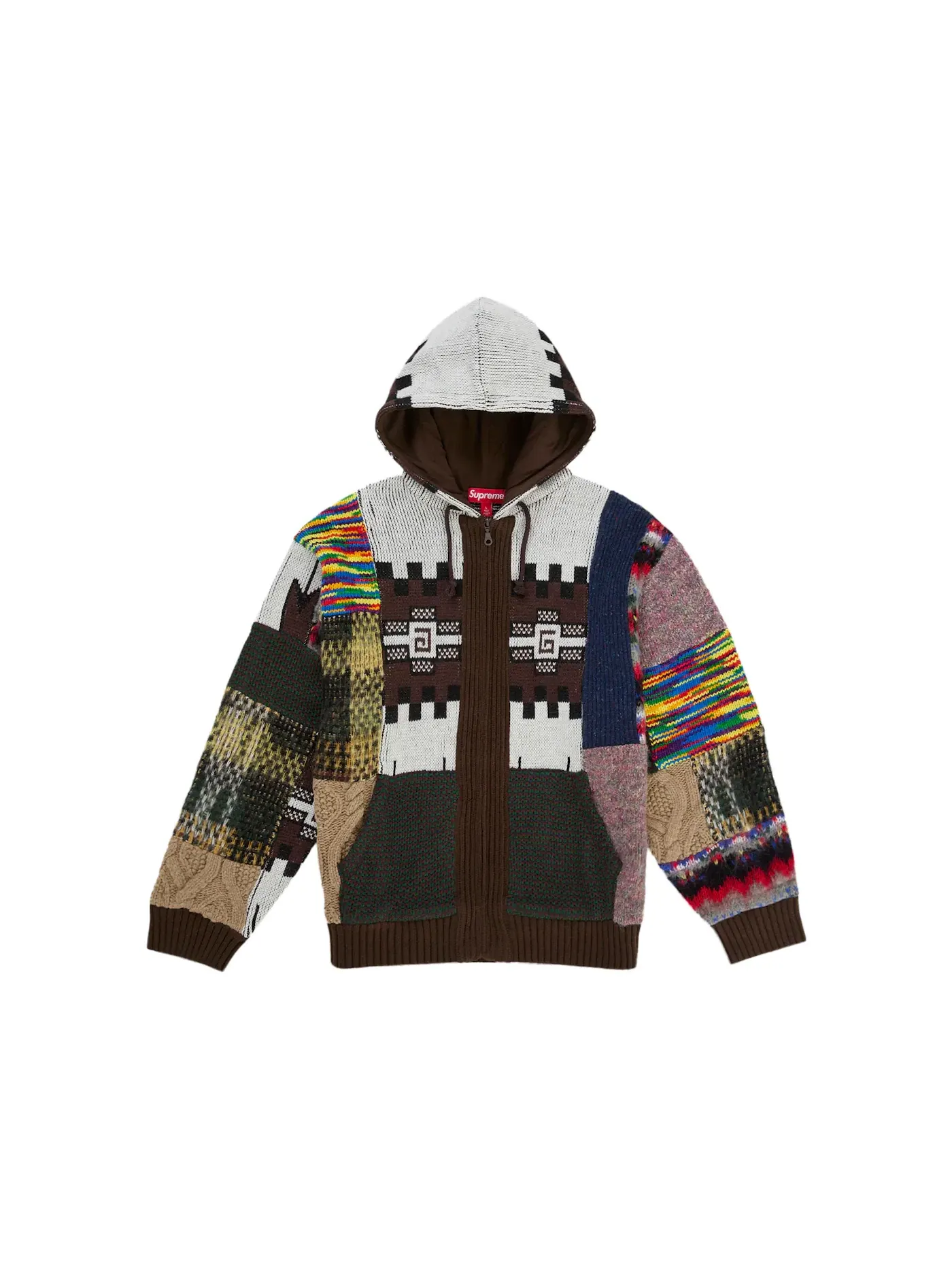 Мужской свитер с принтом Supreme Patchwork — изображение 1 из 2, коричневый