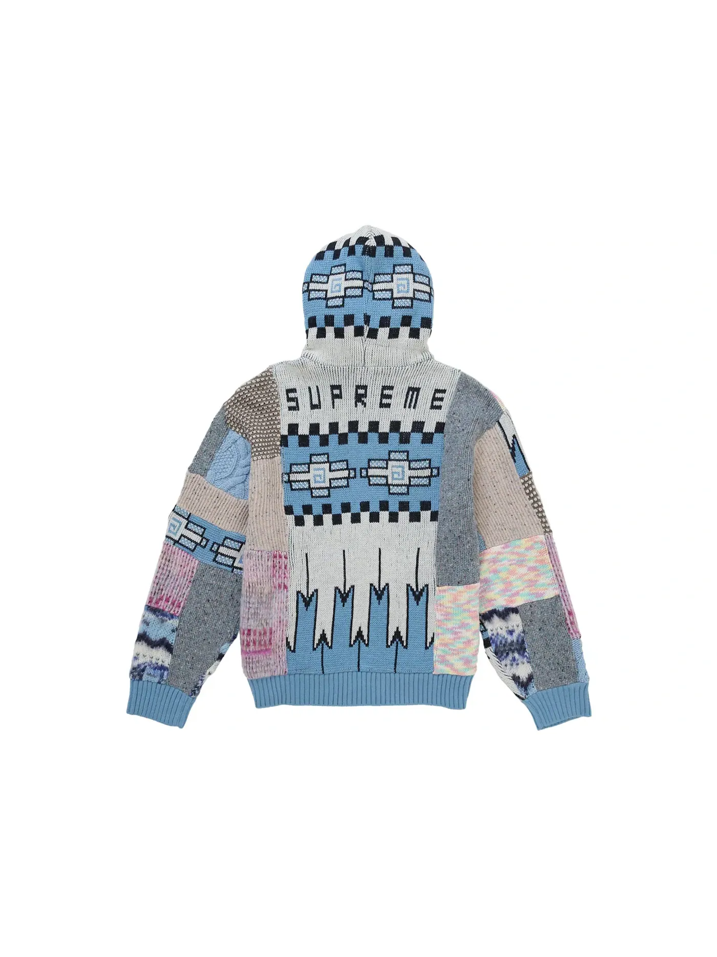 Мужской свитшот с принтом Supreme Patchwork Zip Up Hooded Sweater — изображение 2 из 2, светлый синий