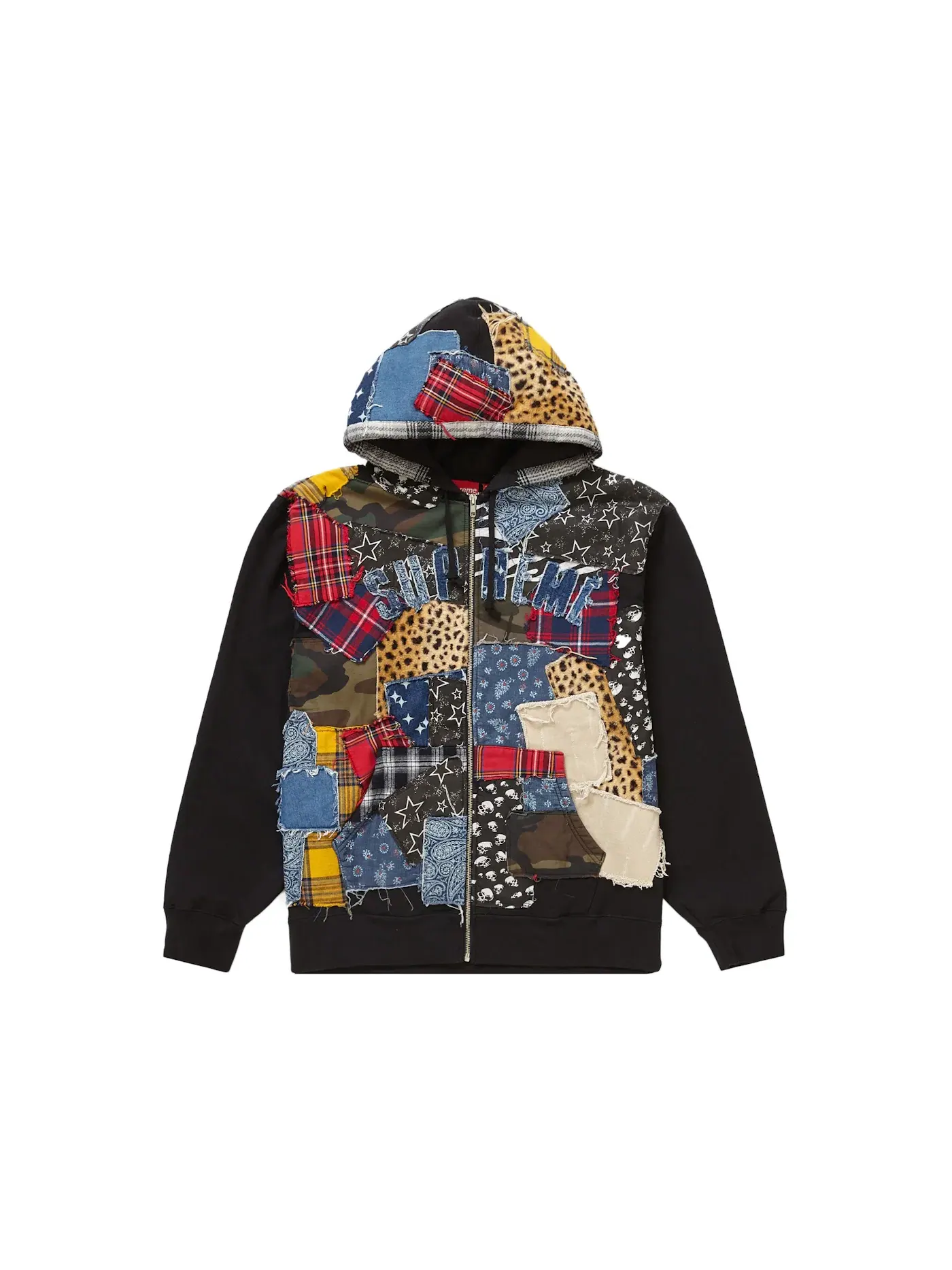 Мужская худи с принтом Patchwork Supreme — изображение 1 из 2, черный